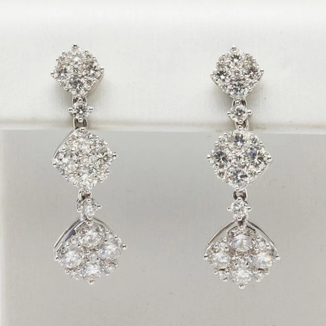 18K and Diamond Flower Drop Earrings