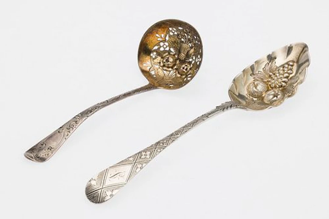 Two English Repousse Serving Spoons, One Sterling