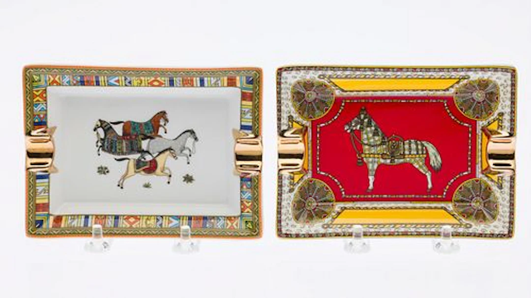 Two Hermes Equestrian Porcelain Ashtrays