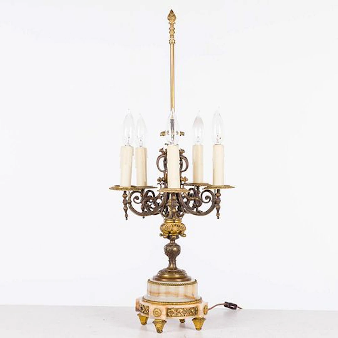 French Gilt Metal and Alabaster Lamp, Late 19th C