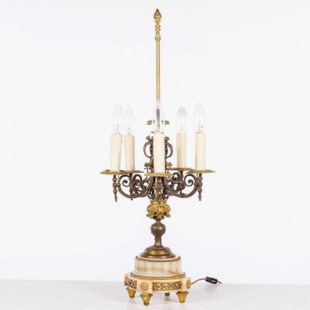 French Gilt Metal and Alabaster Lamp, Late 19th C