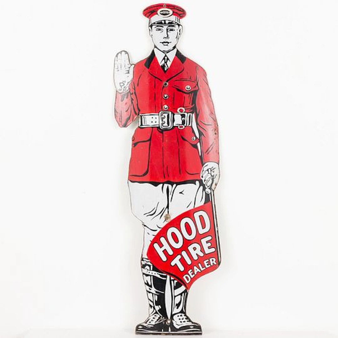 Hood Tire Dealer Man Porcelain Sign
