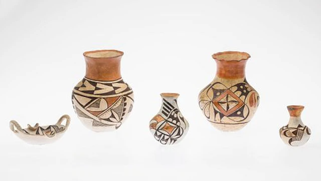 5 Acoma Polychrome Decorated Artifacts, 20th Century