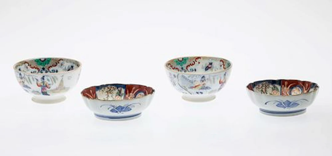 2 Japanese Imari Bowls & 2 English Transferwre Bowls