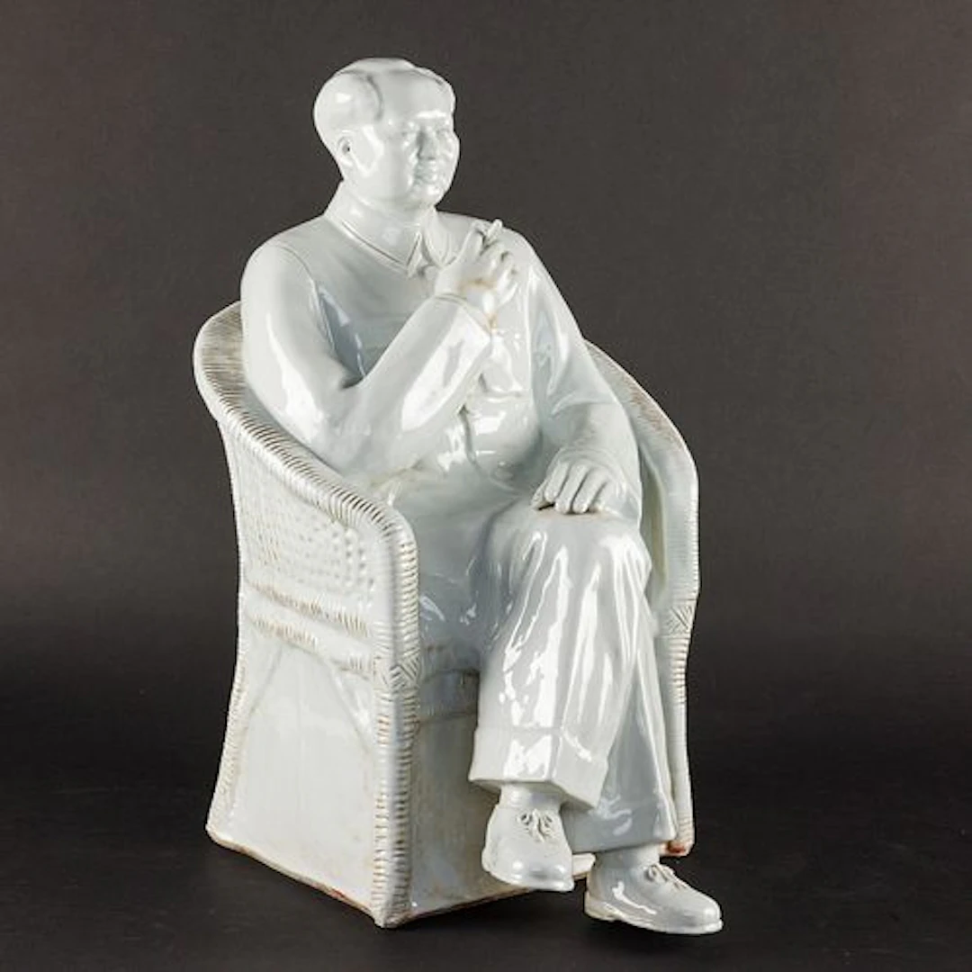 Chinese White Glazed Seated Figure of Mao Zedong