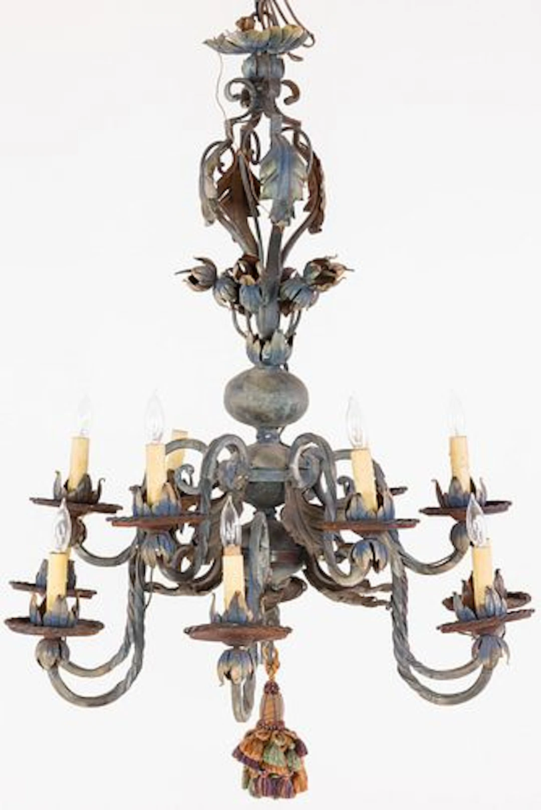 Wrought Iron 12-Light Chandelier, Electrified