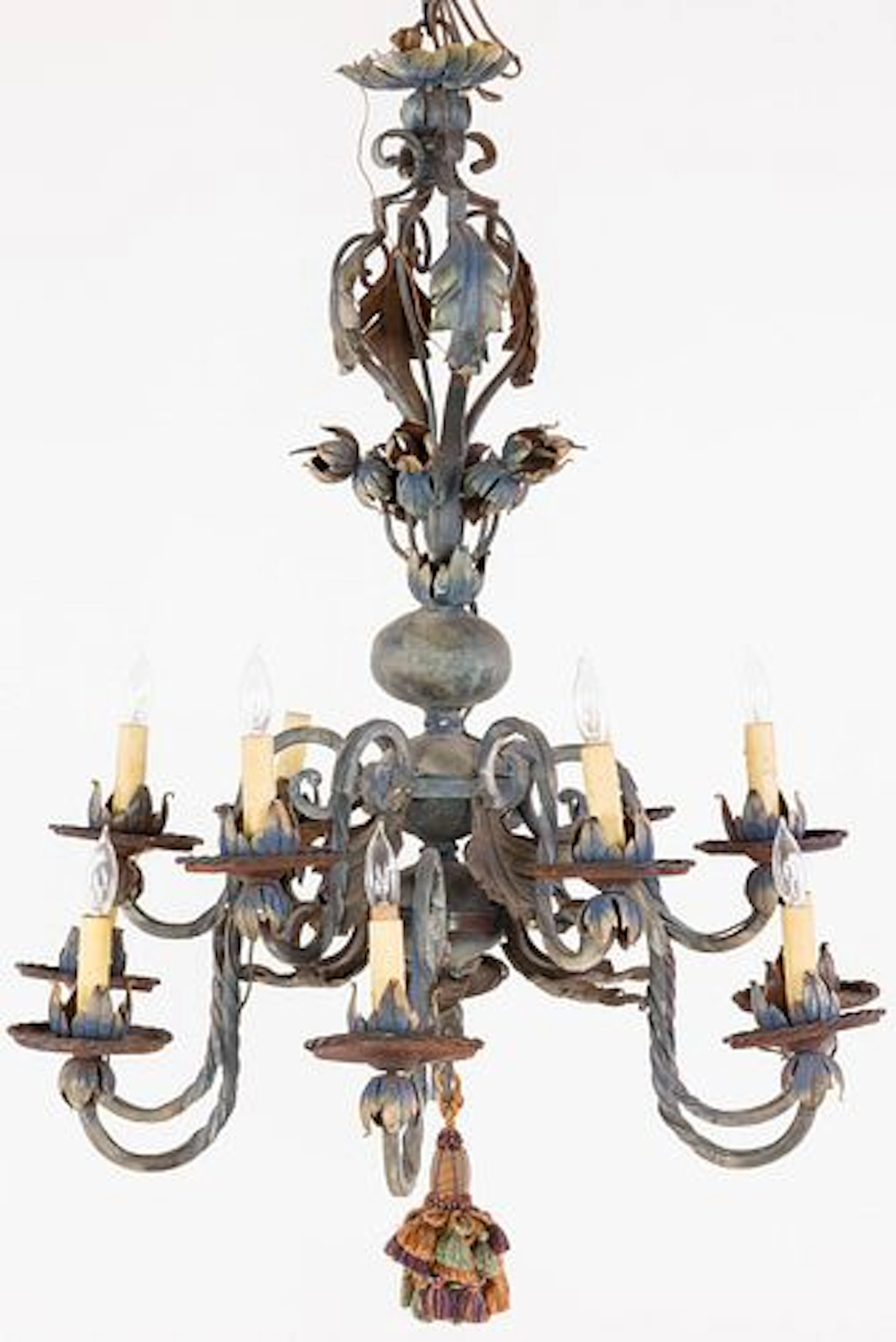 Wrought Iron 12-Light Chandelier, Electrified