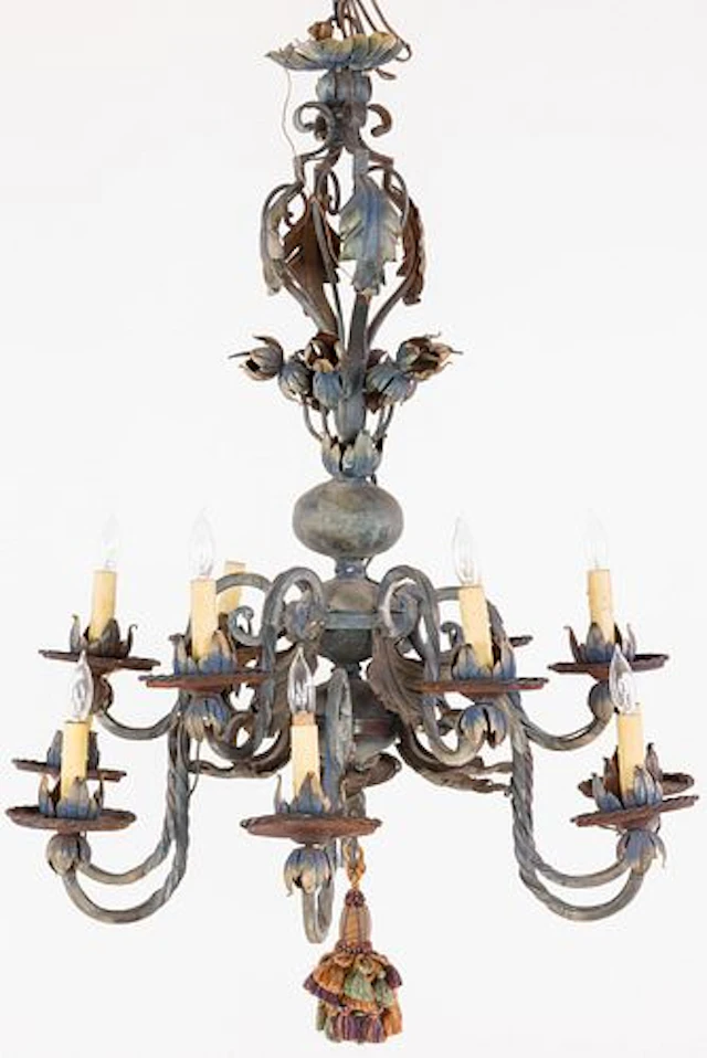 Wrought Iron 12-Light Chandelier, Electrified