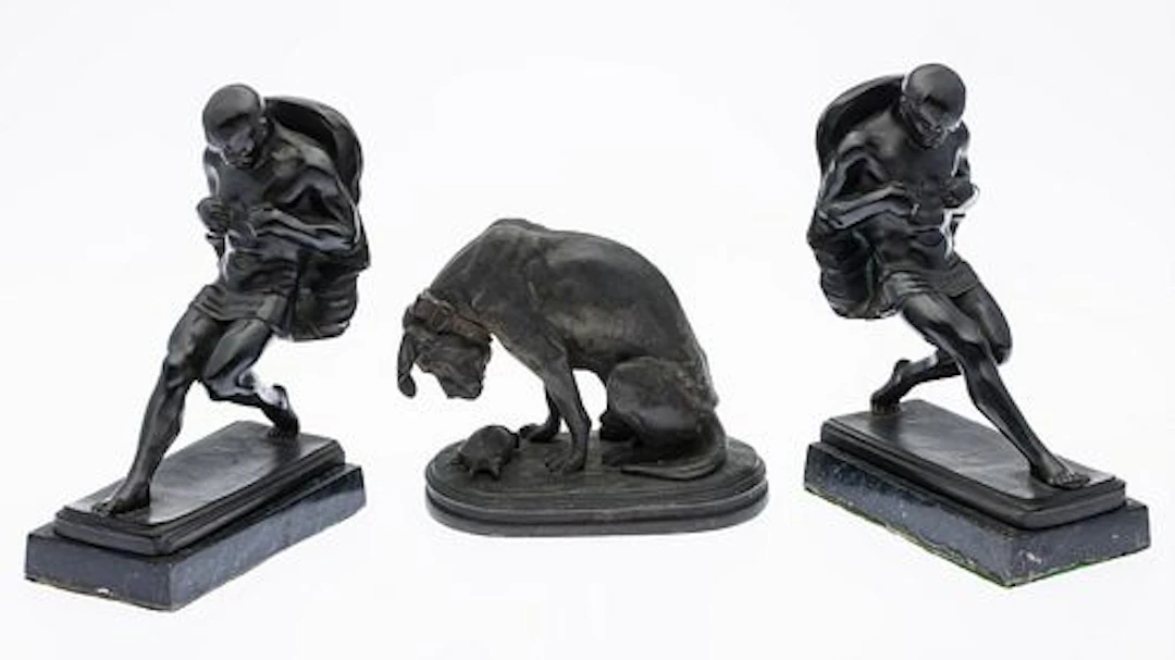 Pr Bronze Figural Bookends with Metal Dog Sculpture