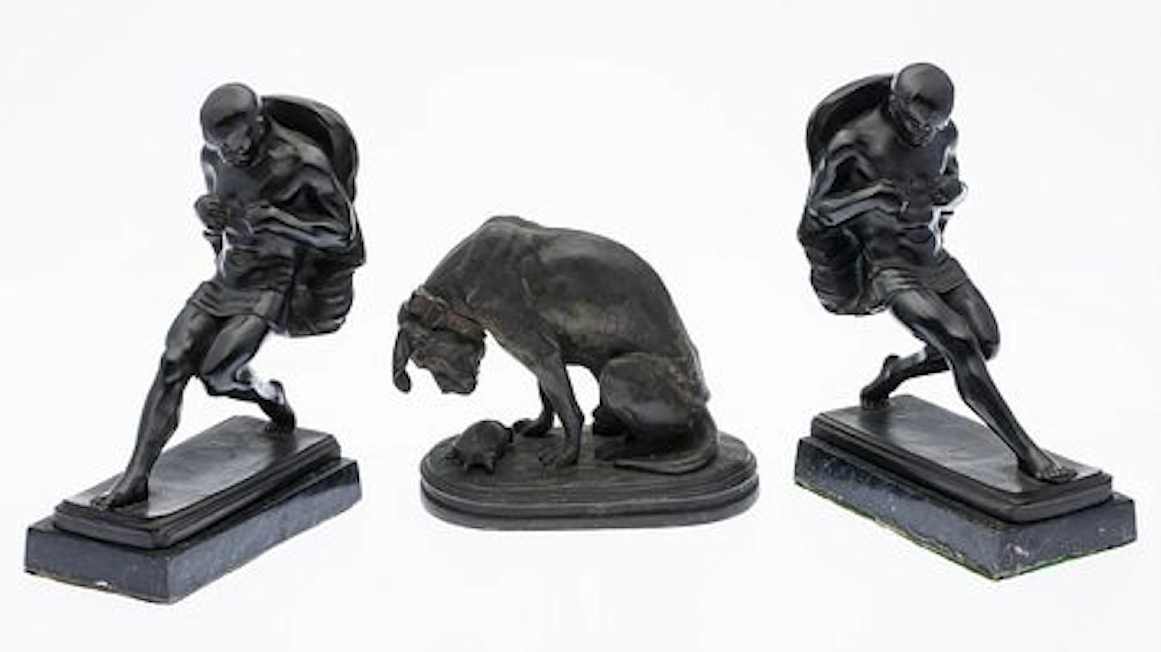 Pr Bronze Figural Bookends with Metal Dog Sculpture