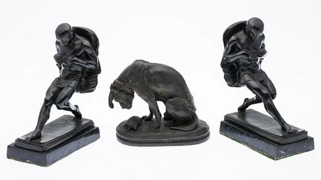 Pr Bronze Figural Bookends with Metal Dog Sculpture