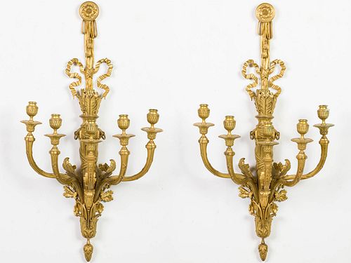 Pair Louis XVI Style Ormolu 5-light Sconces, 19th C