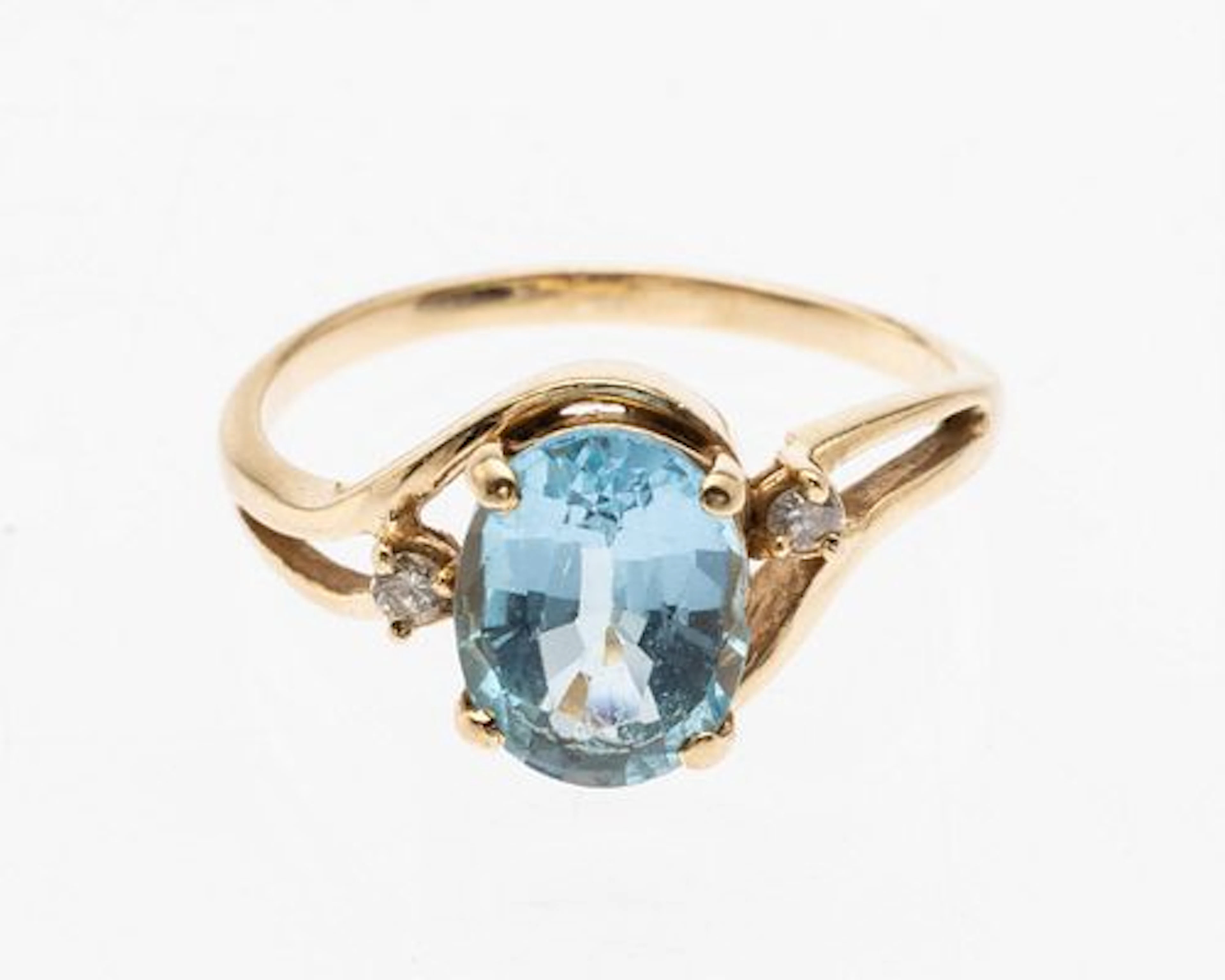 Blue Topaz and Diamond Ring 14K Gold Ring, Size 7.5
