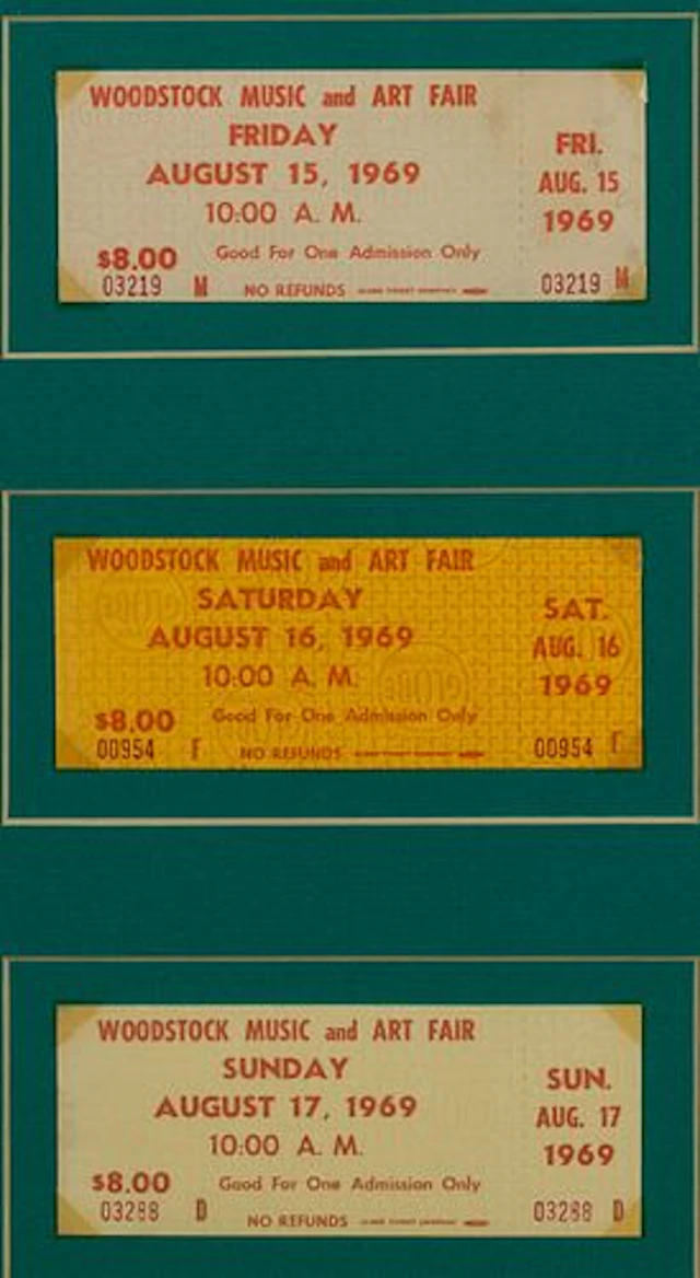 3 Unused 1969 Woodstock Tickets