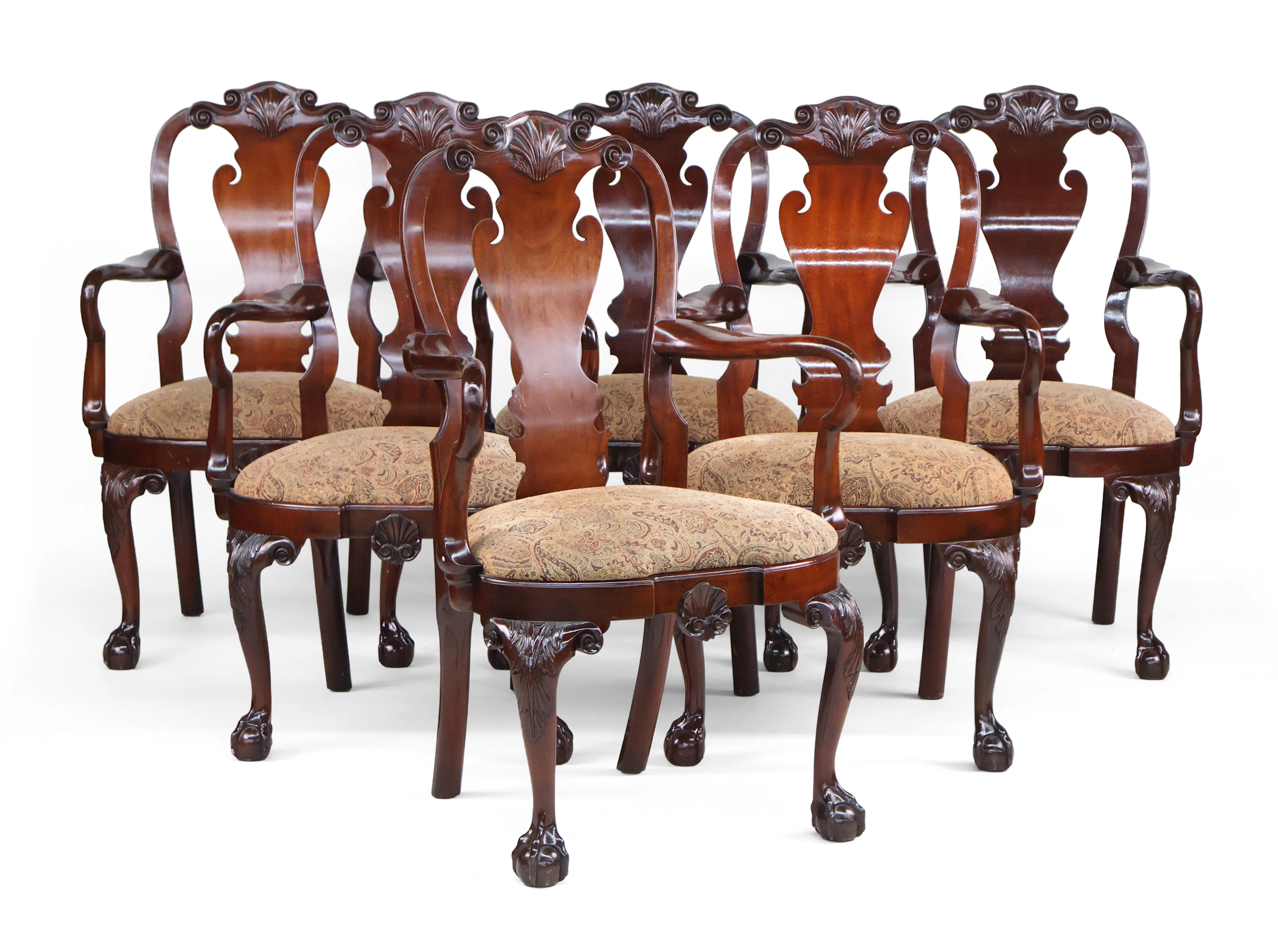 Set of Six Kindel Queen Anne Style Mahogany Armchairs