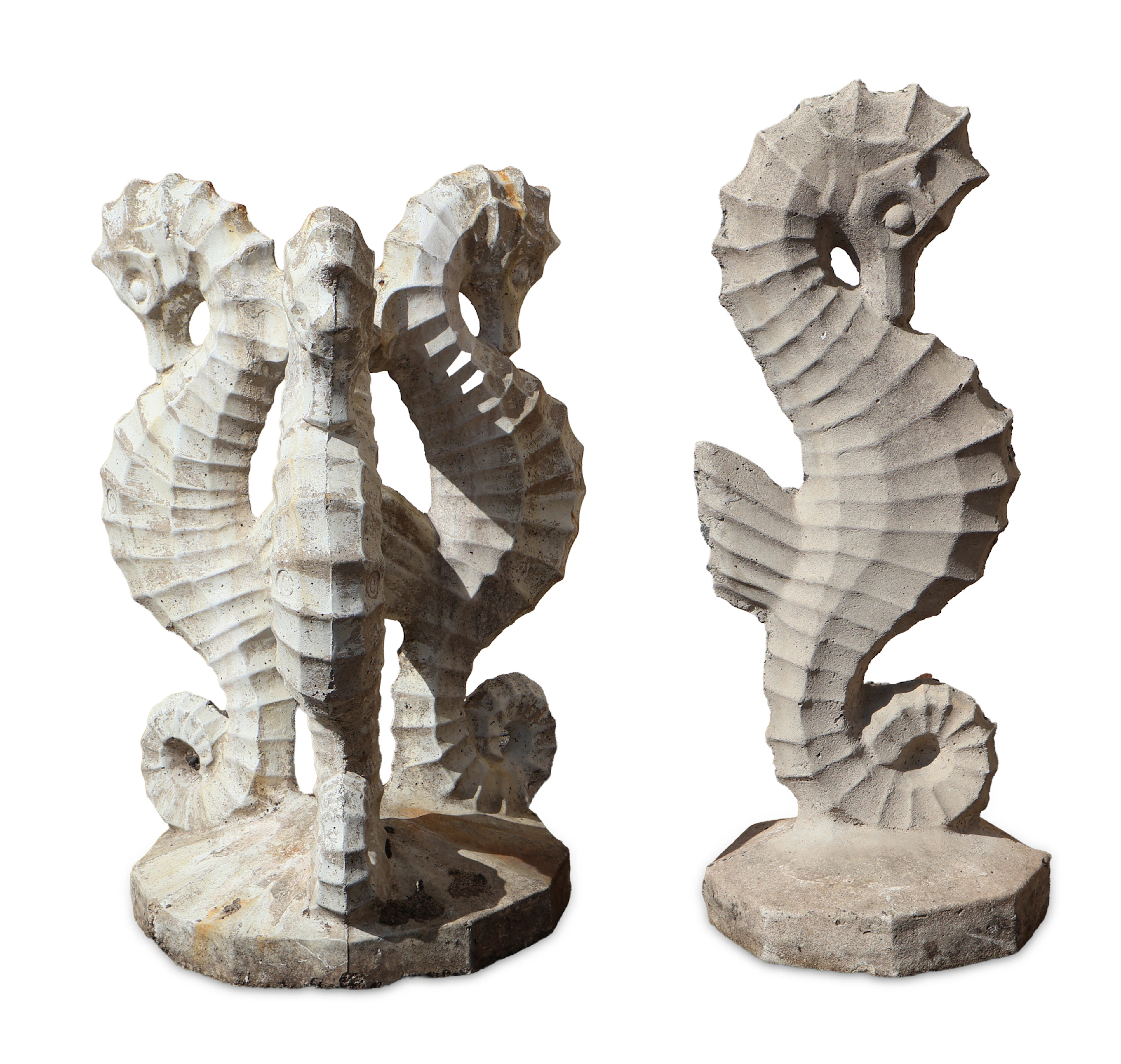 Pair of Cast Stone Seahorse-Form Table Base