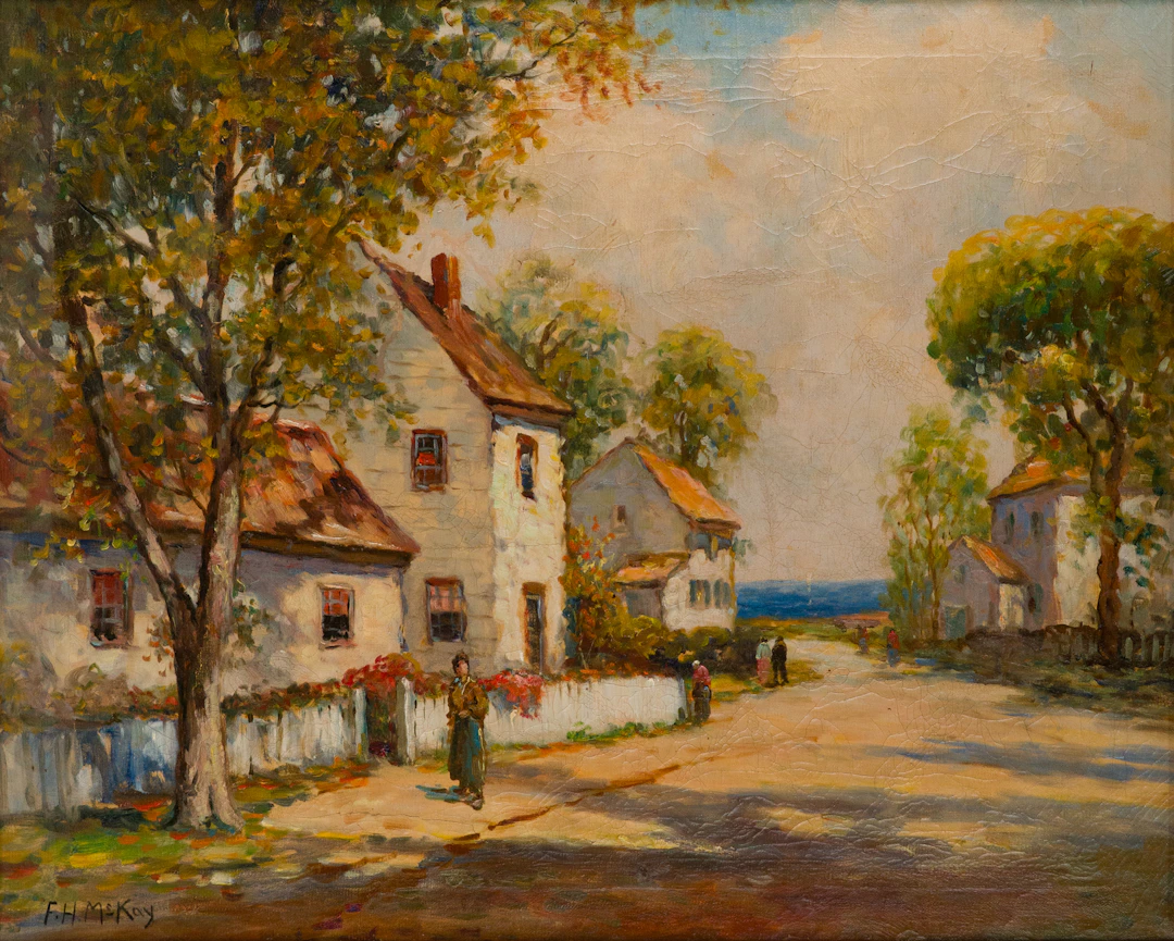 Frances H McKay, 1880-1984, Seaside Village Scene, Oil on Canvas
