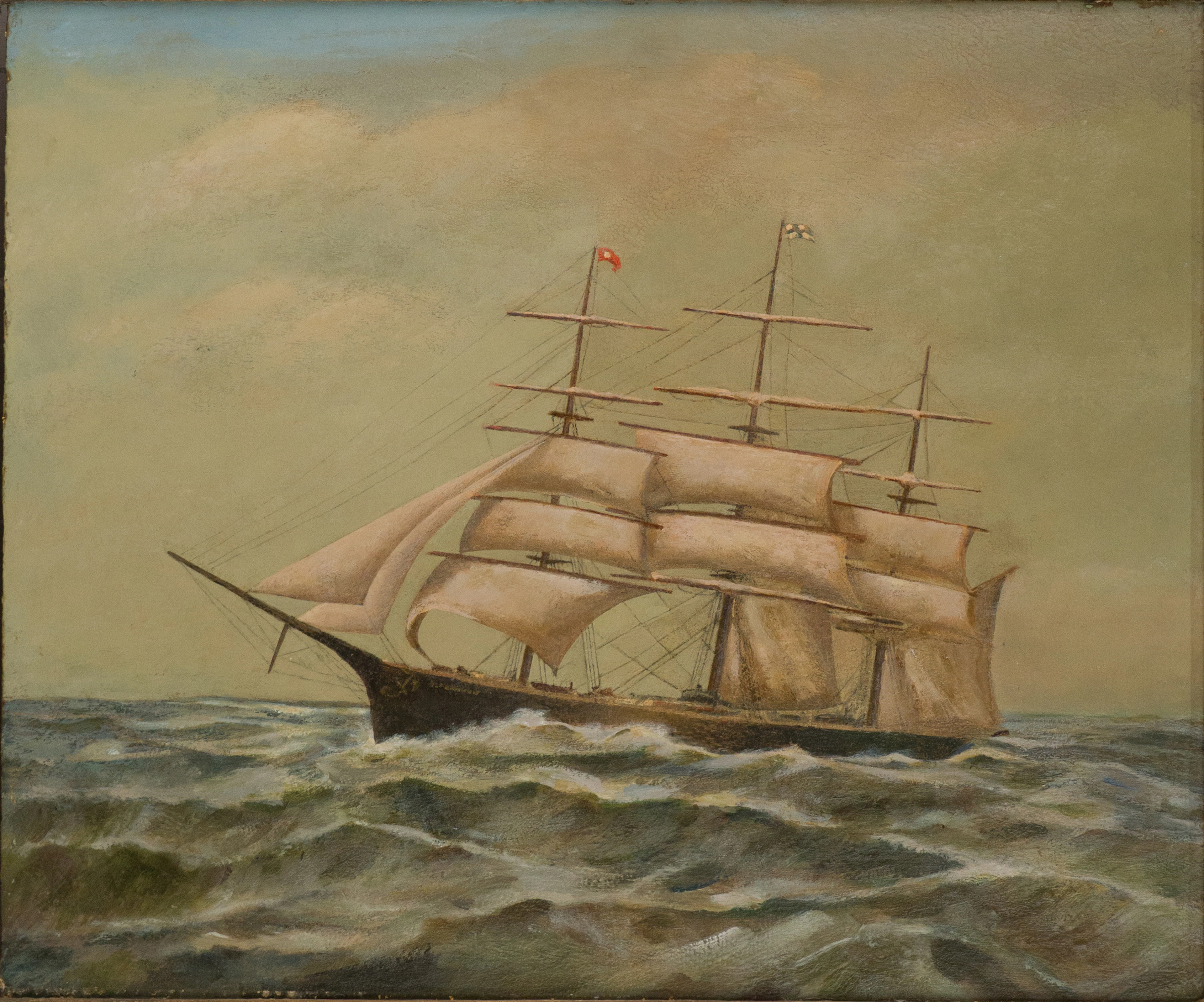 Clipper Ship in High Seas, Oil on Board