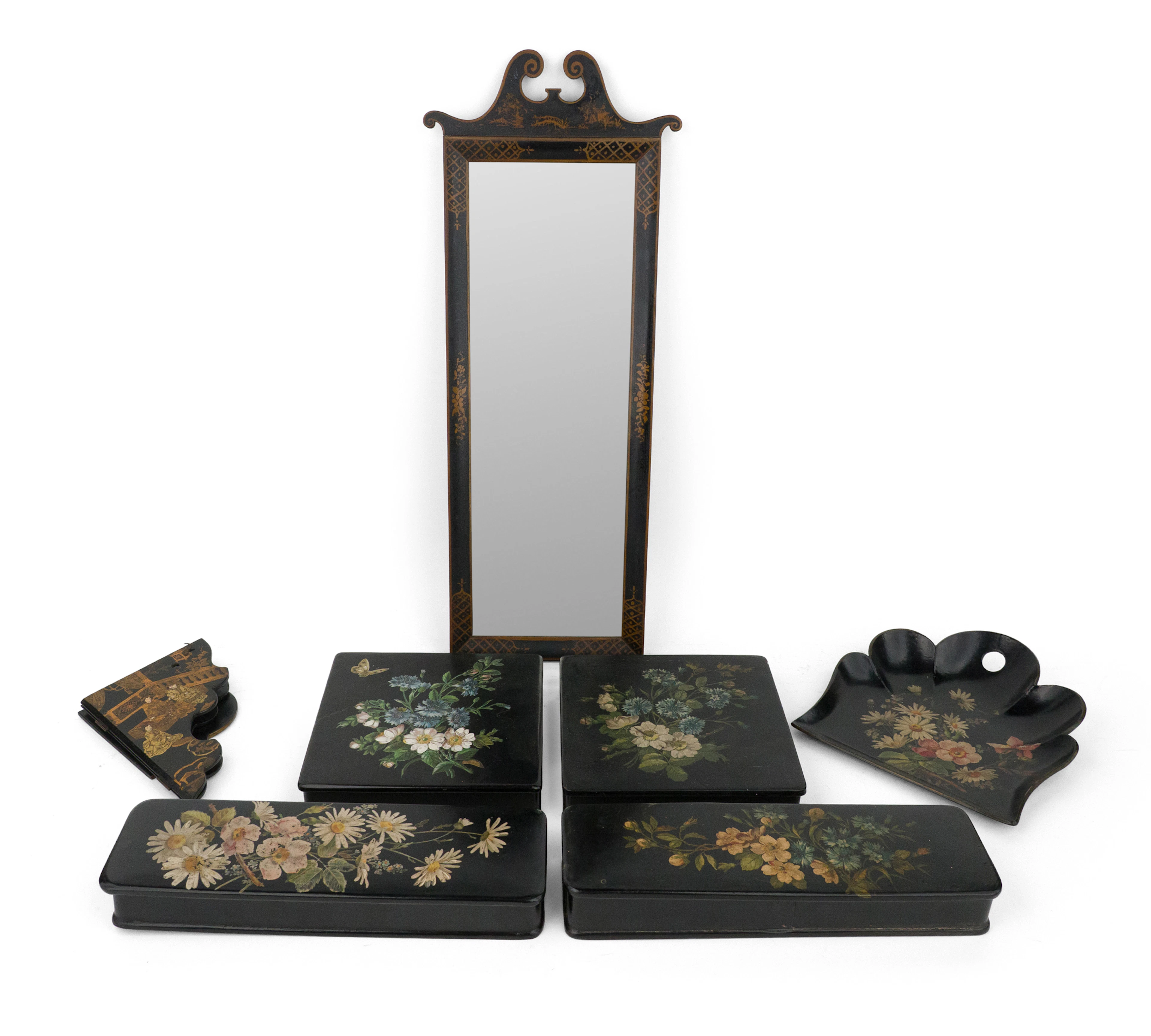 Four Victorian Painted Lacquer Boxes