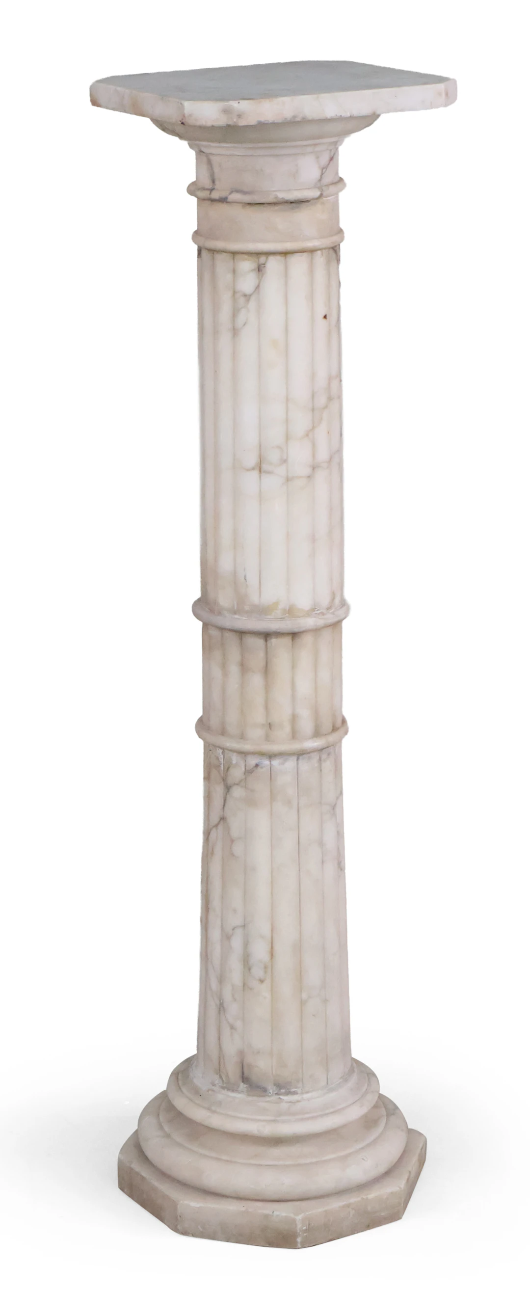Carved Alabaster Columnar Pedestal