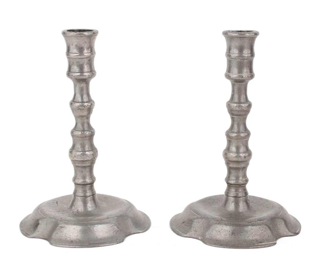 Pair of Pewter Lobed Base Candlesticks