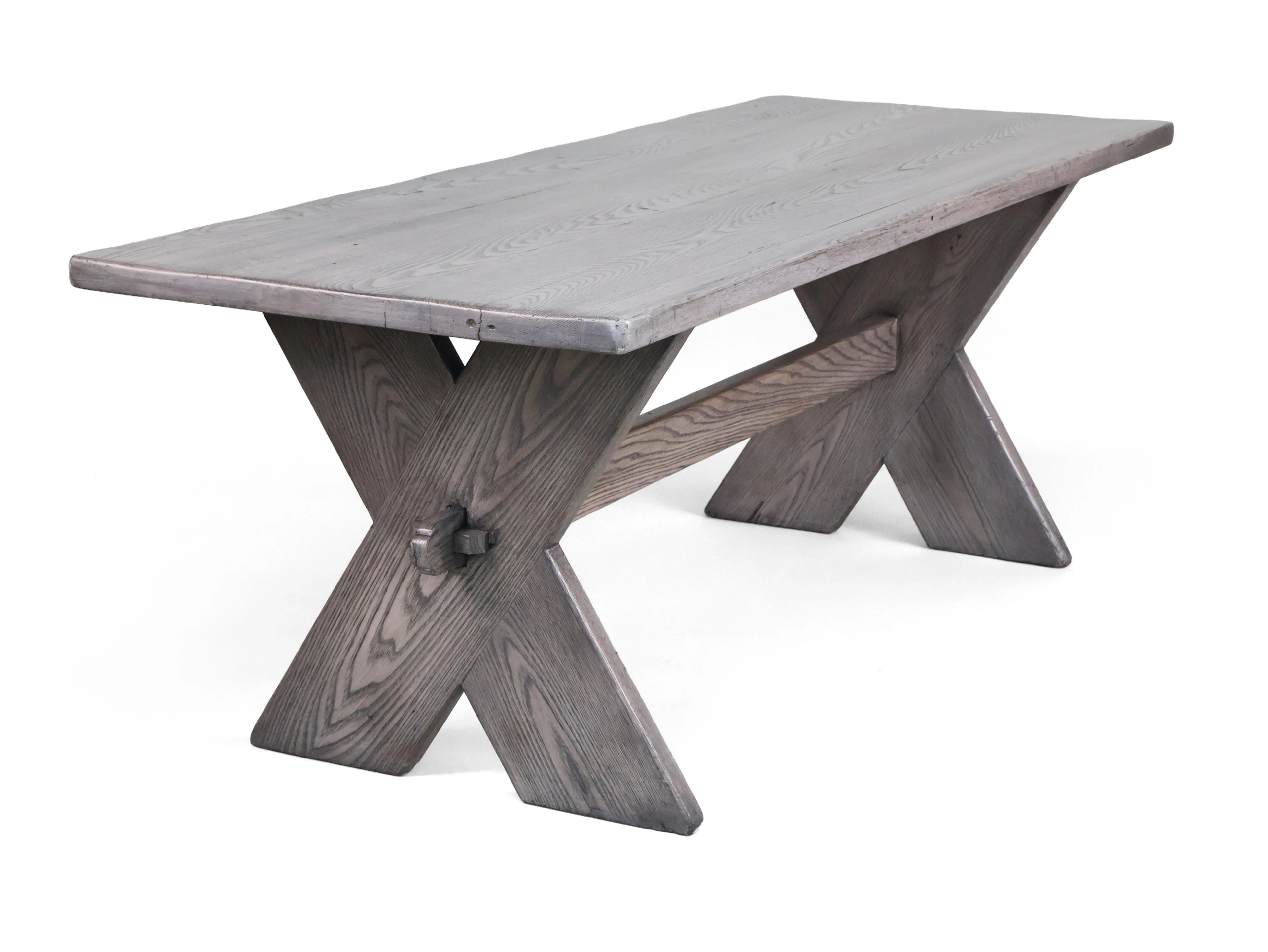 Gray-Stained Oak Trestle Base Dining Table