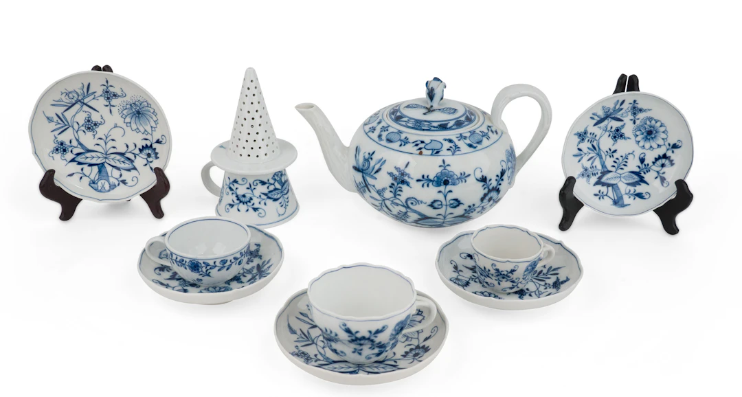 Group of Meissen Blue Onion Teacups and Saucers