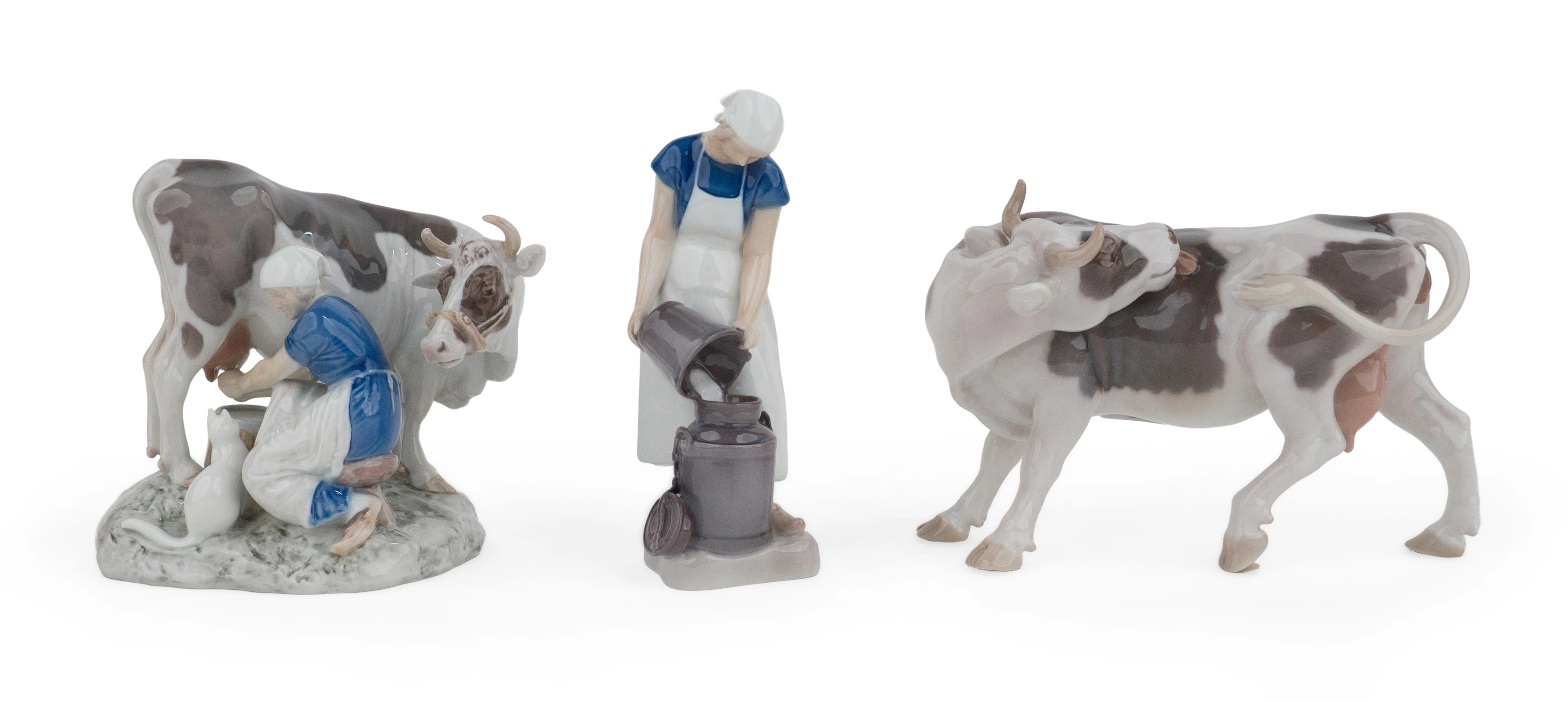 Three Bing & Grondahl Cow and Milkmaid Figurines