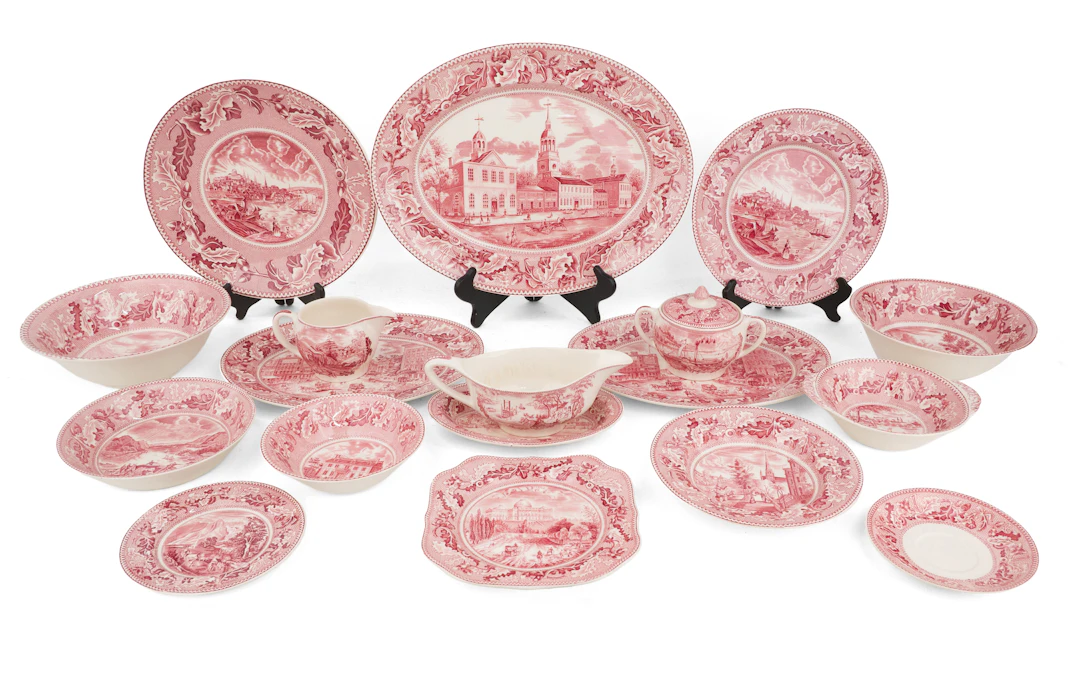 Johnson Bros. "Historic American" Red Transferware Dinner Service