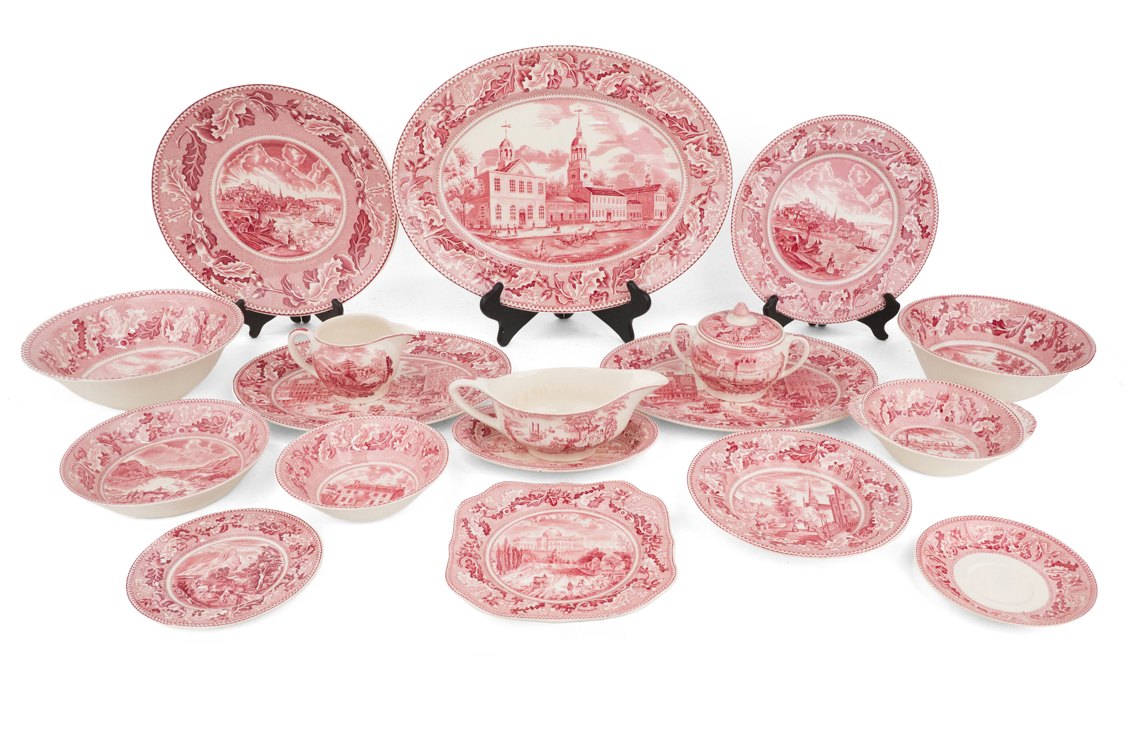 Johnson Bros. "Historic American" Red Transferware Dinner Service