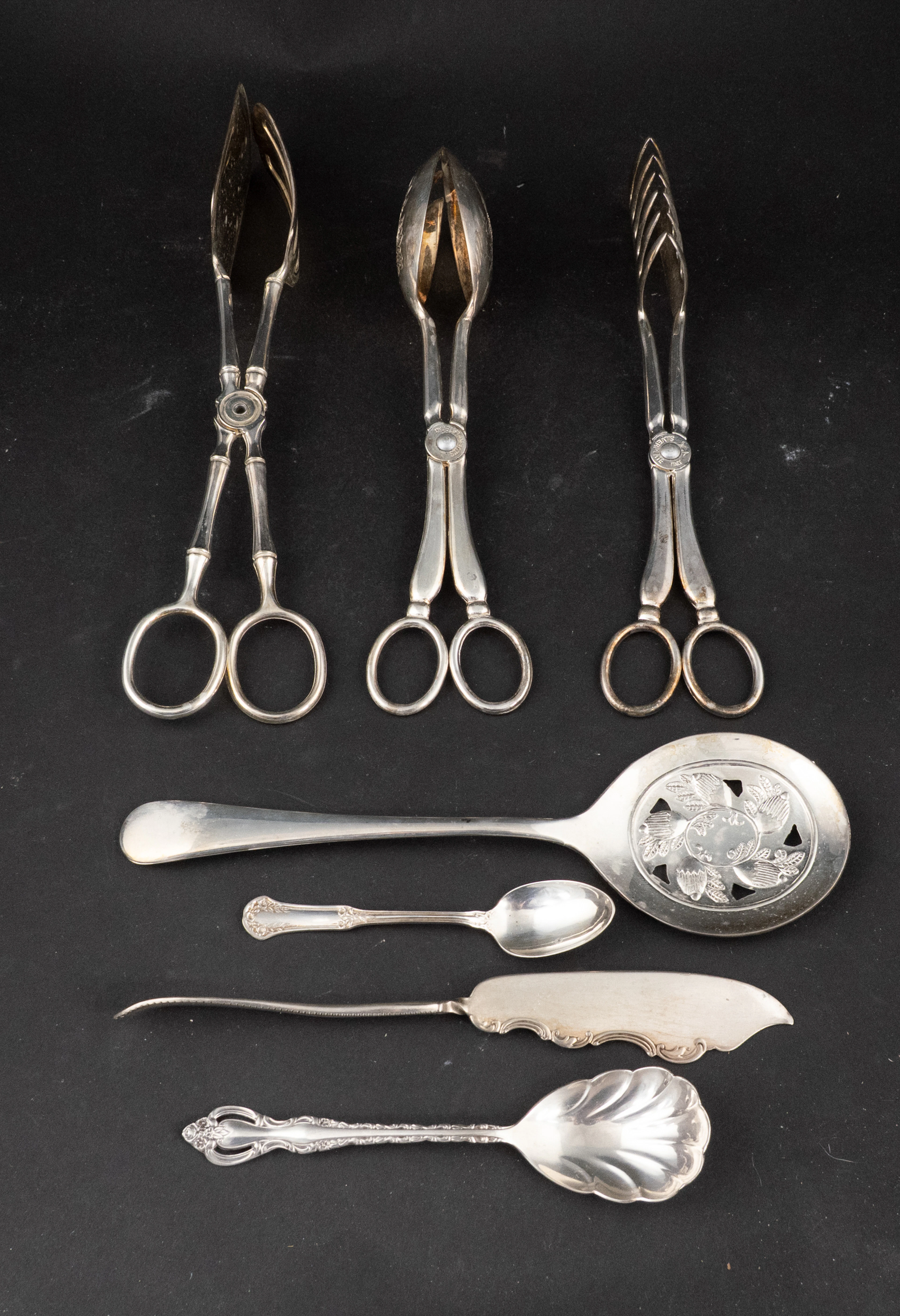 Three Vintage Silver Plated Serving Tongs