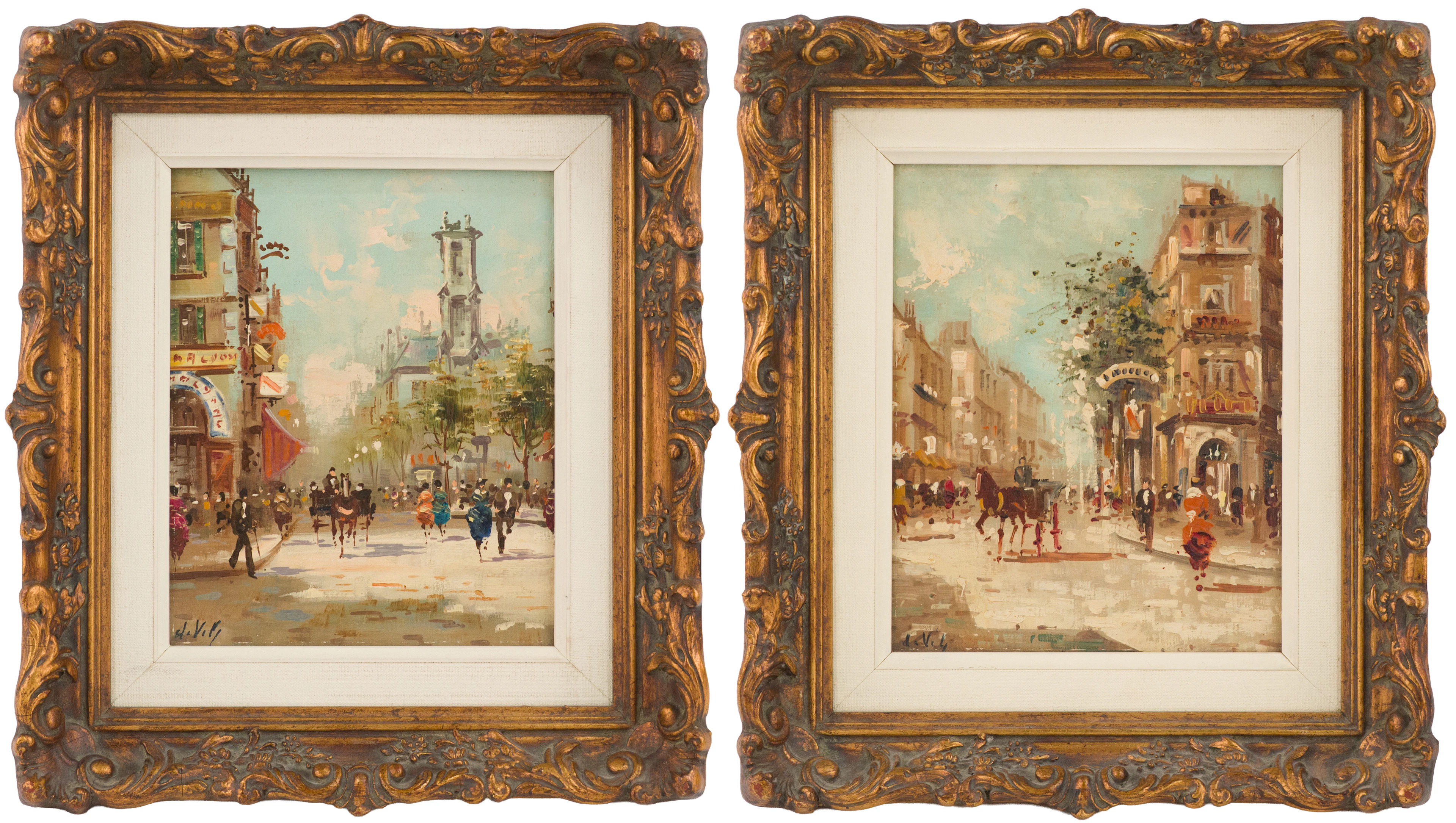Two European Street Scenes, Oil on Canvas