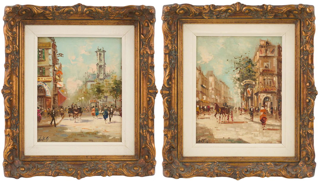 Two European Street Scenes, Oil on Canvas