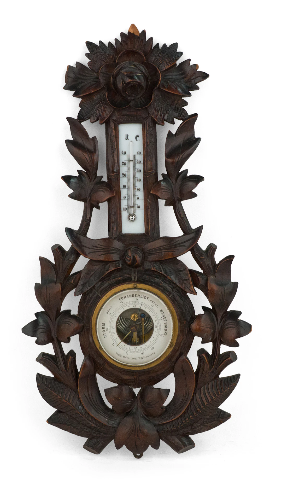 Black Forest Carved Walnut Barometer