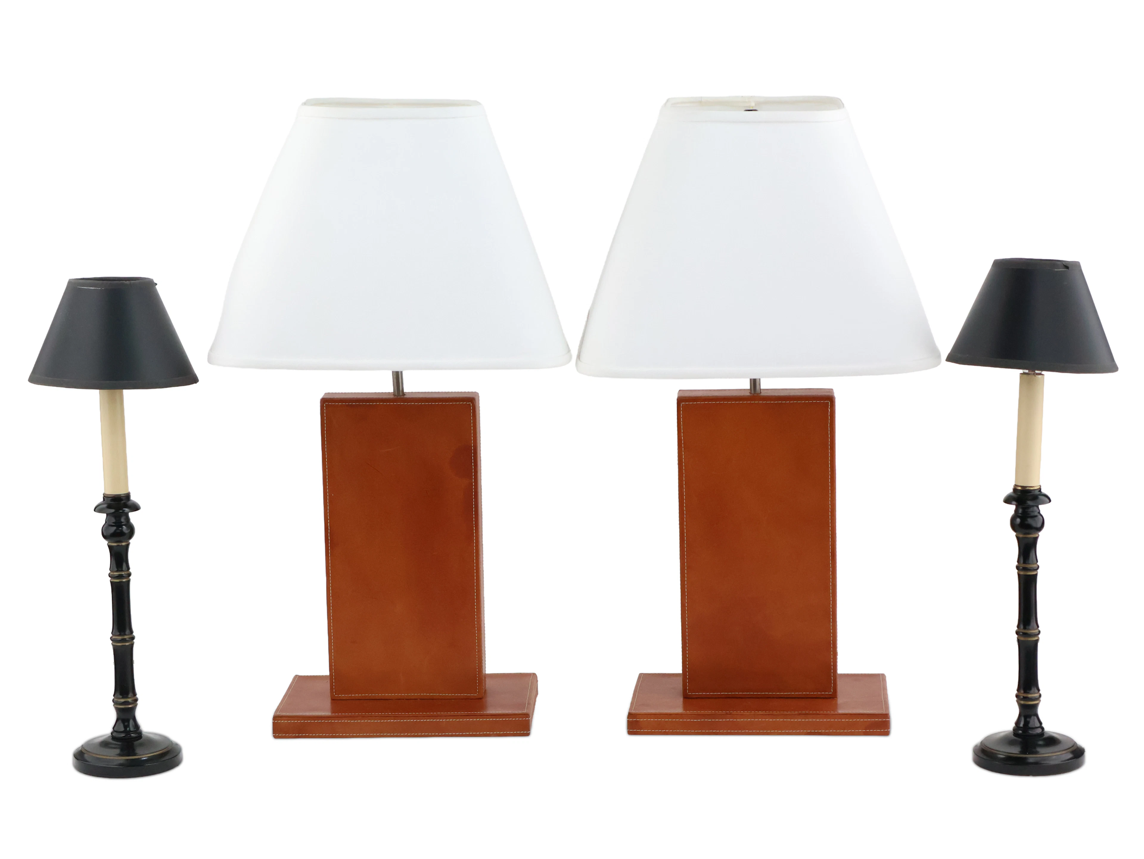 Pair of Modern Brown Leather Table Lamps