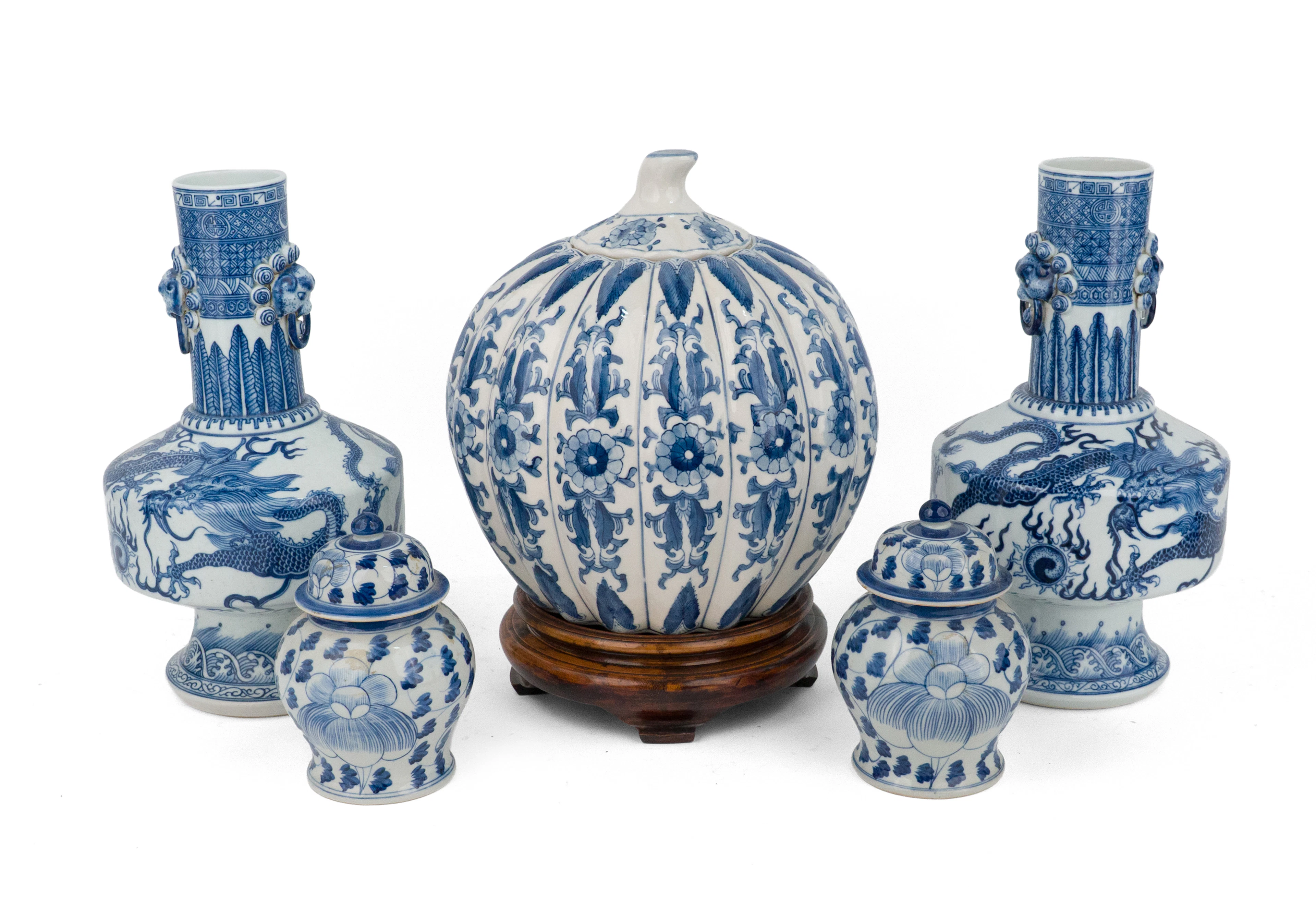 Pair of Chinese Blue and White Dragon Decorated Vases