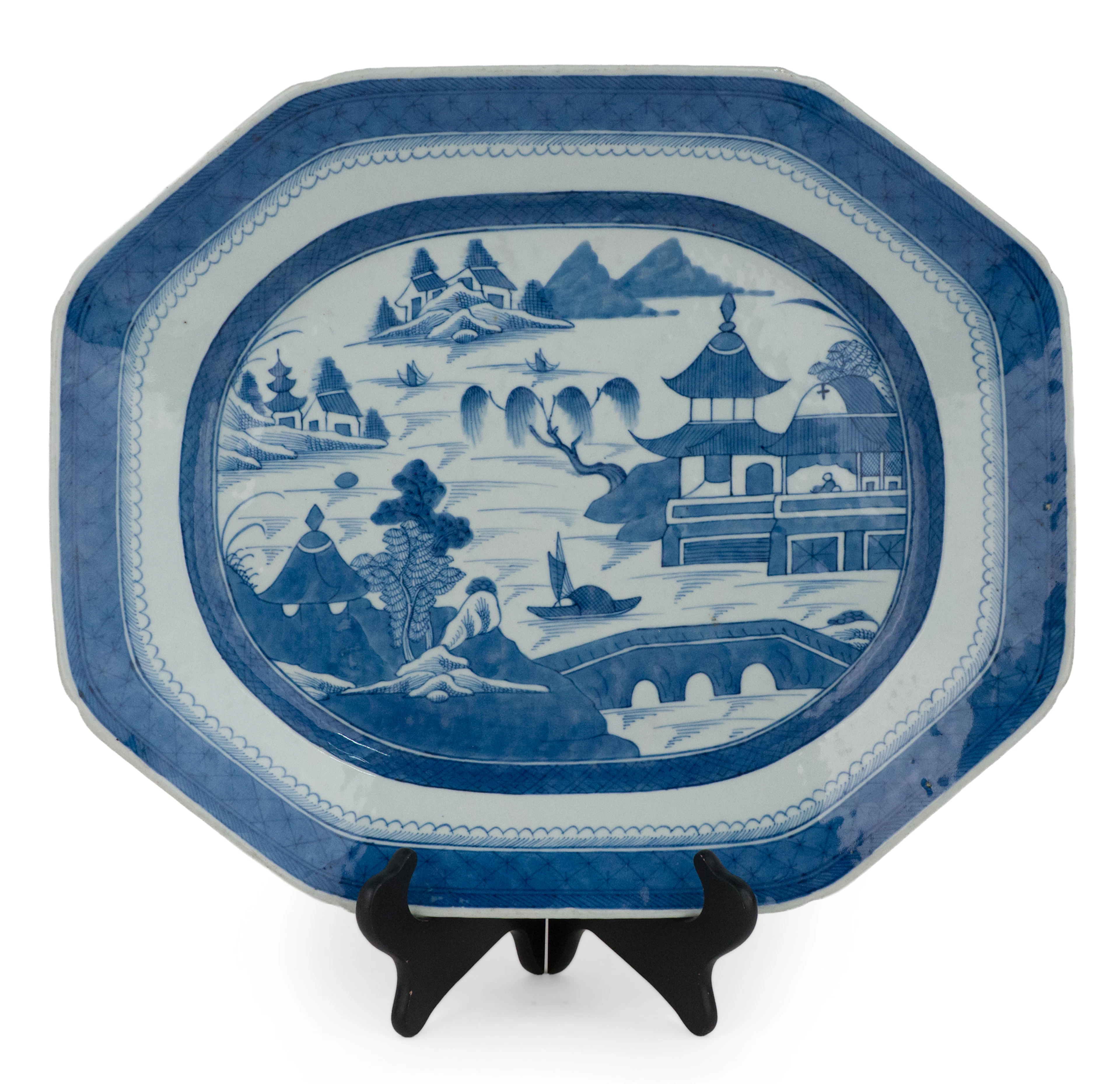 Chinese Canton Blue and White Porcelain Platter