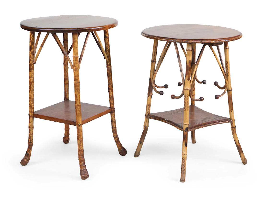 Two Victorian Bamboo and Wood Circular Side Tables