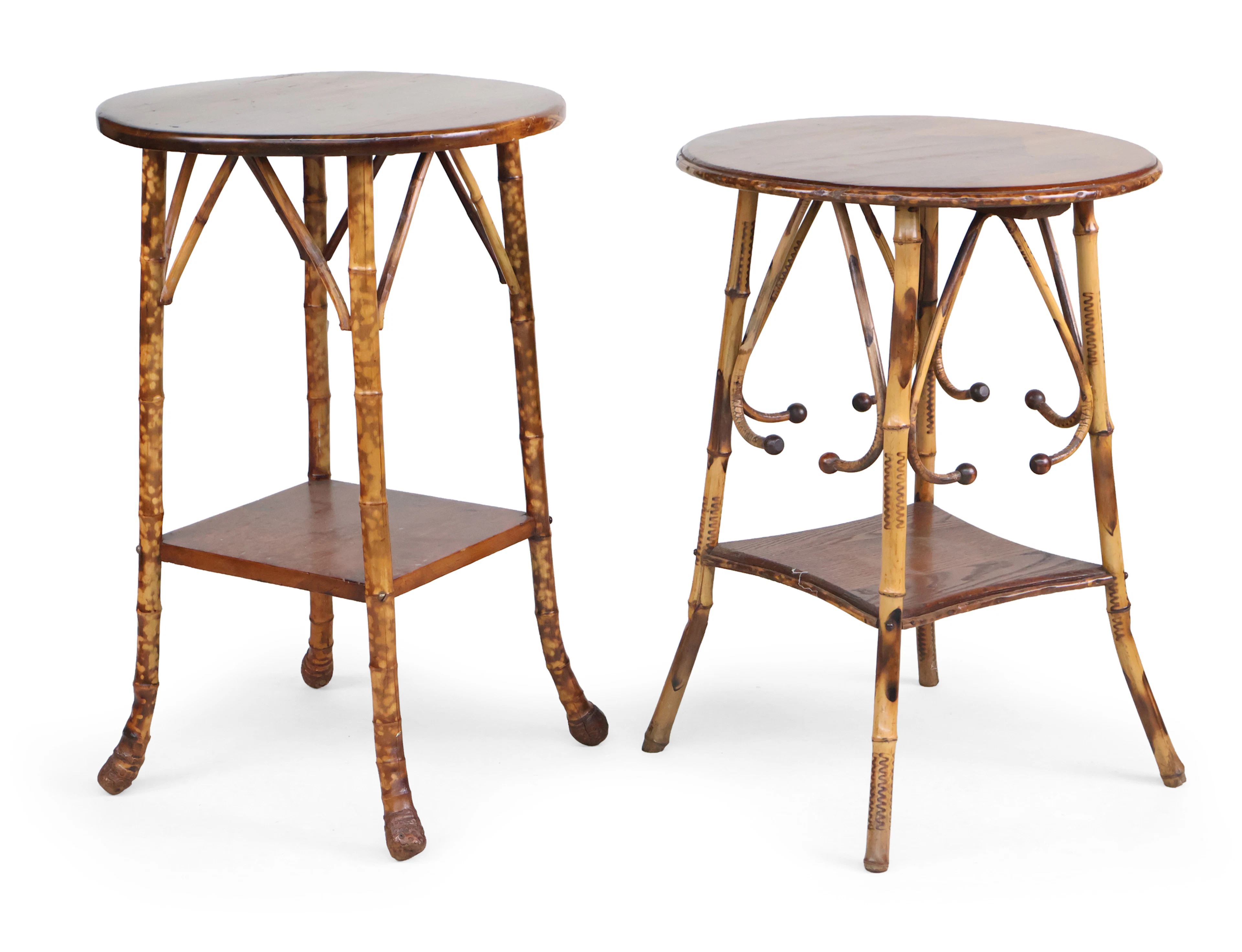 Two Victorian Bamboo and Wood Circular Side Tables