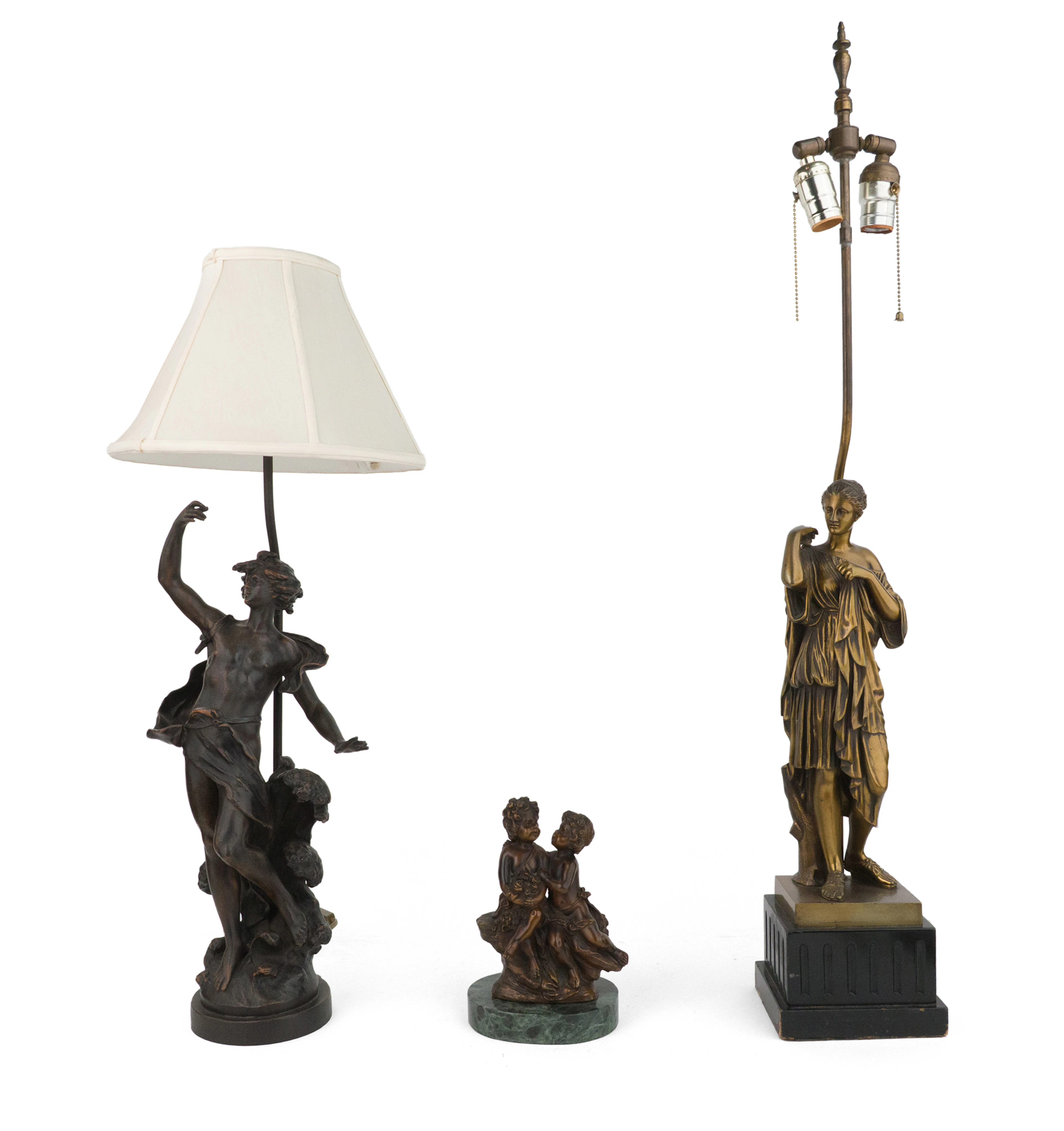 Two Patinated Metal Classical Figural Table Lamps