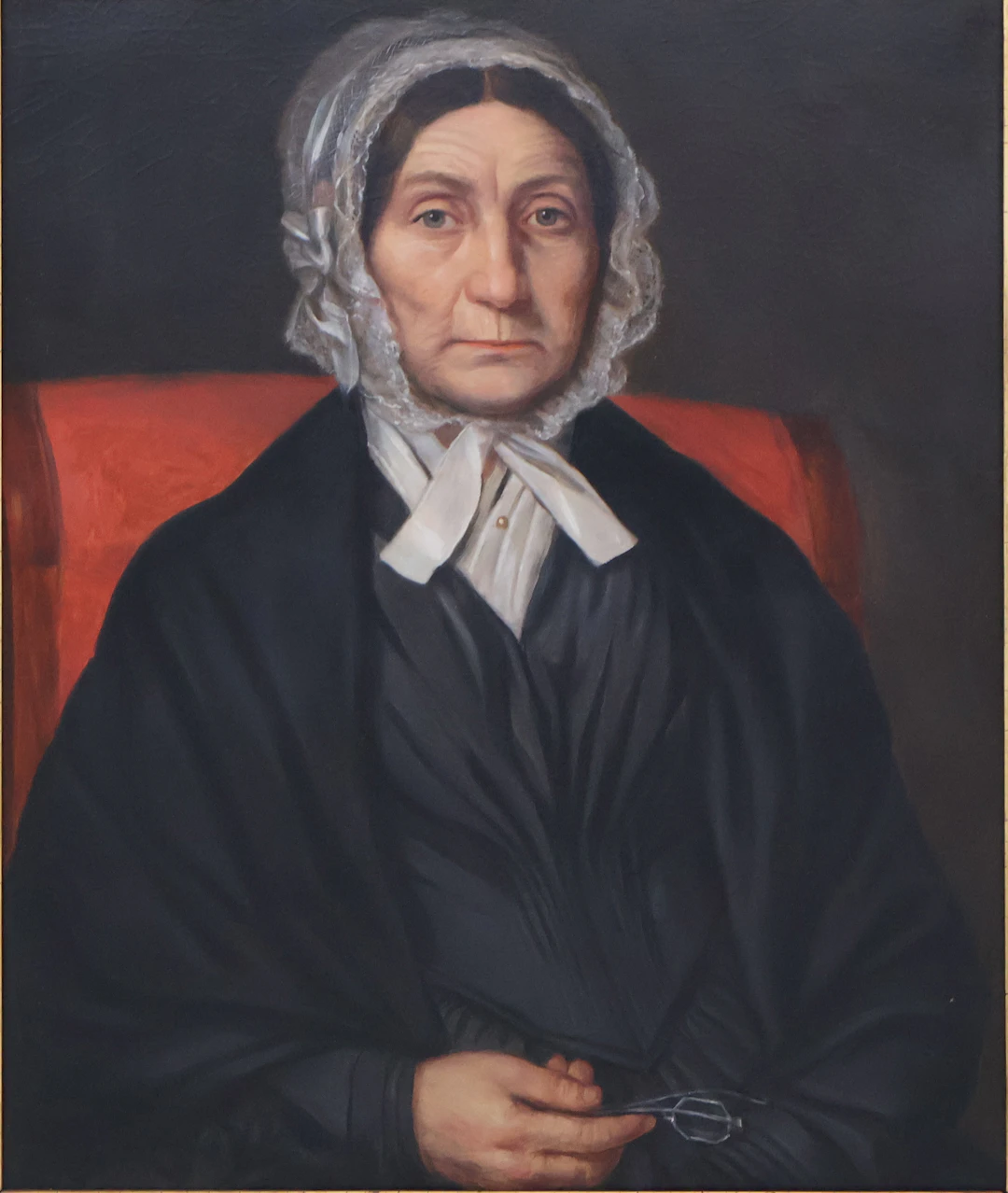 Portrait of an Elderly Lady in Lace Bonnet, Oil on Canvas
