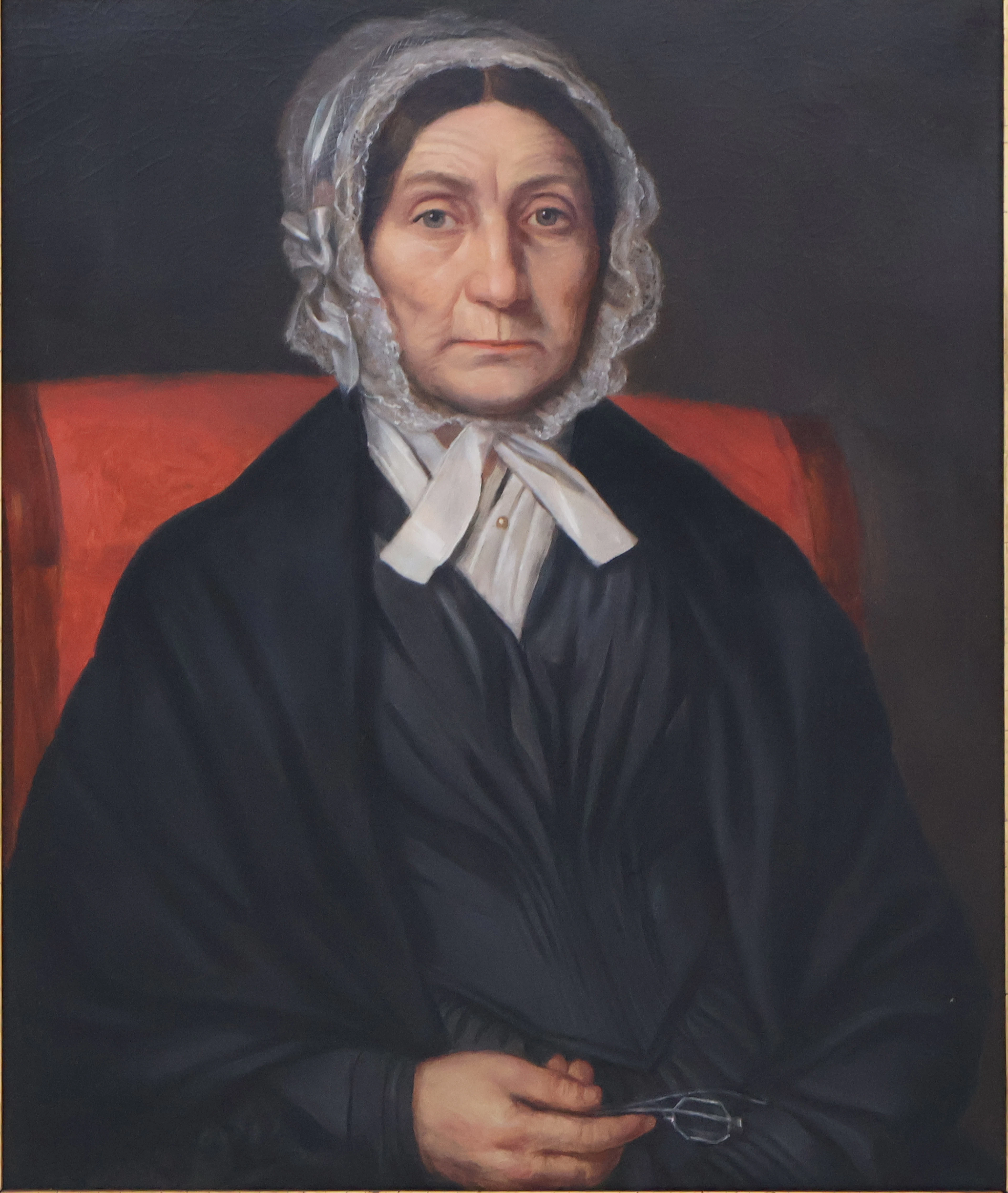 Portrait of an Elderly Lady in Lace Bonnet, Oil on Canvas