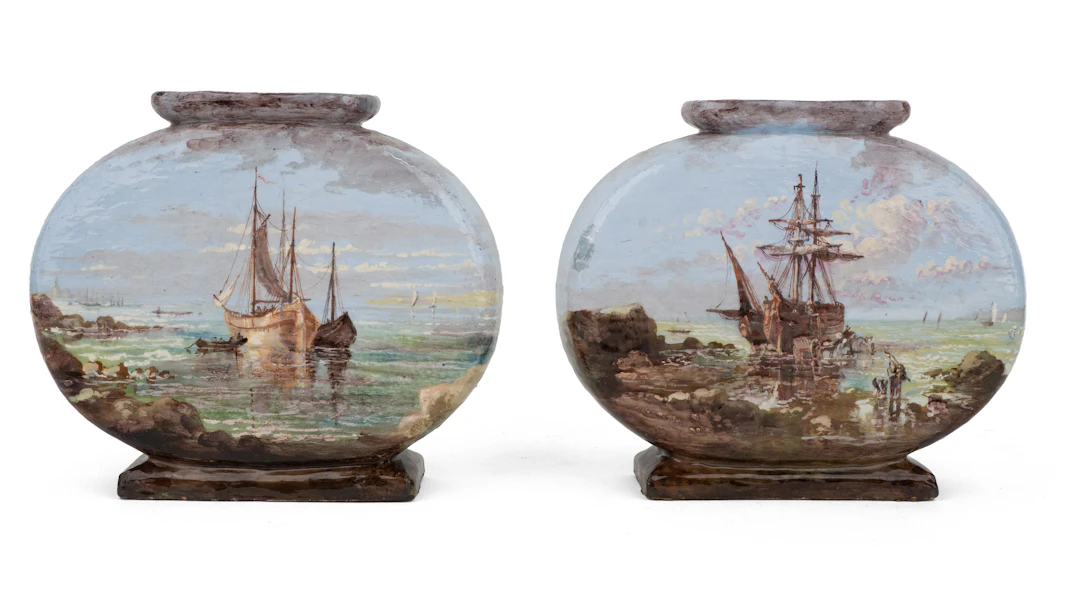 Pair of Hand Painted Nautical Themed Ceramic Vases