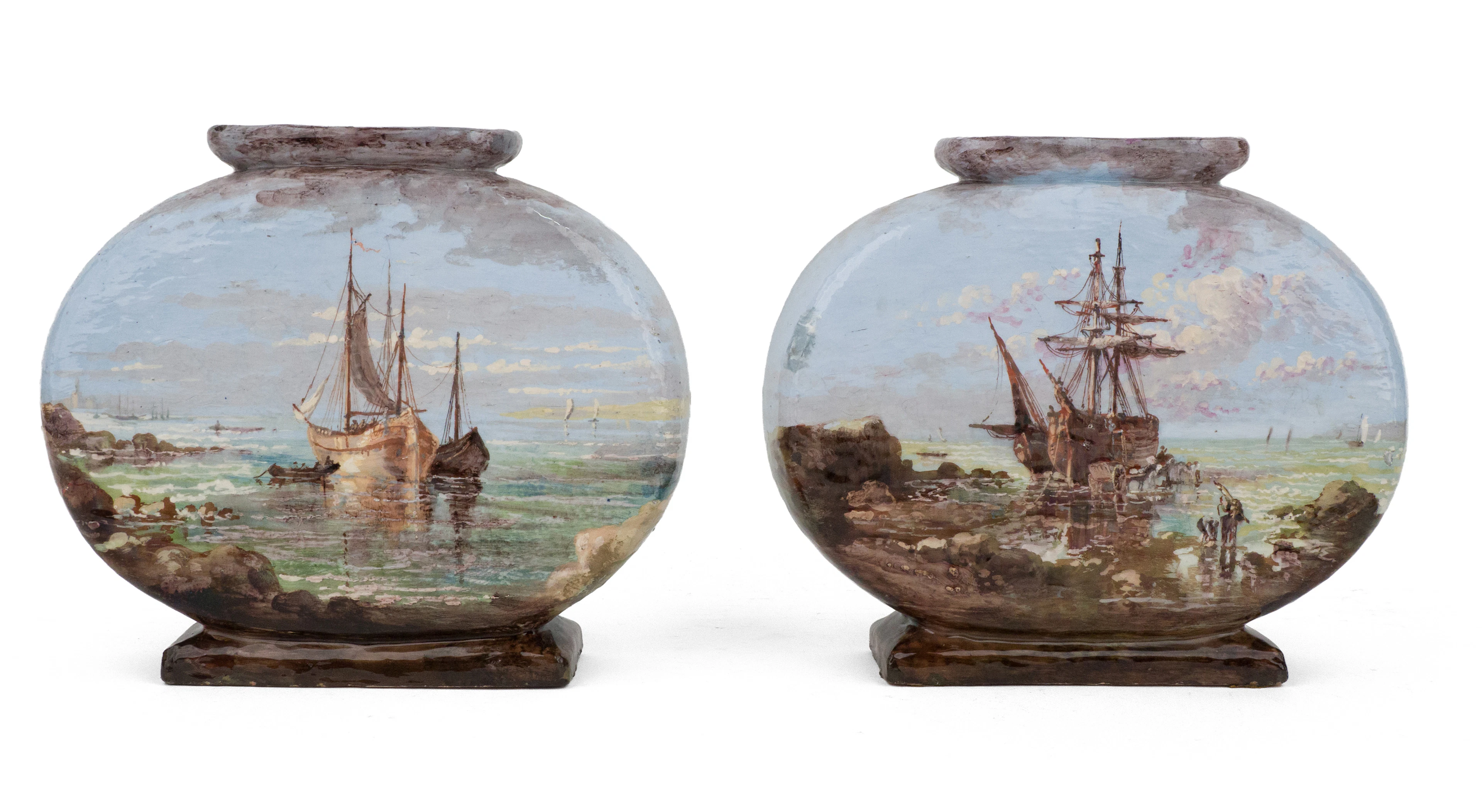 Pair of Hand Painted Nautical Themed Ceramic Vases