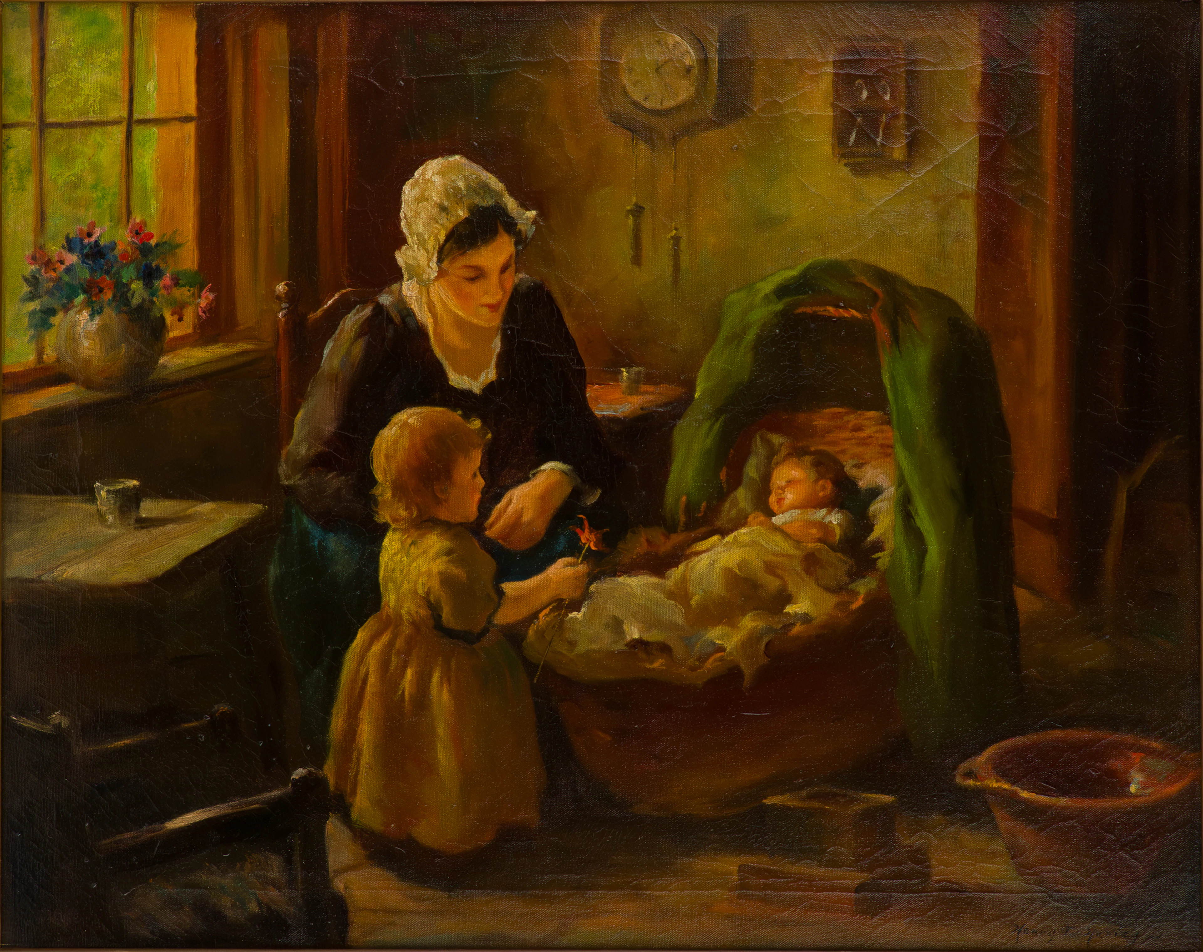 Henry T. (1908) Harvey, 1908-, Mother and Children, Oil on Canvas