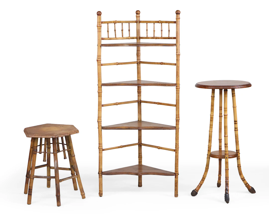 Victorian Bamboo and Oak Corner Etagere