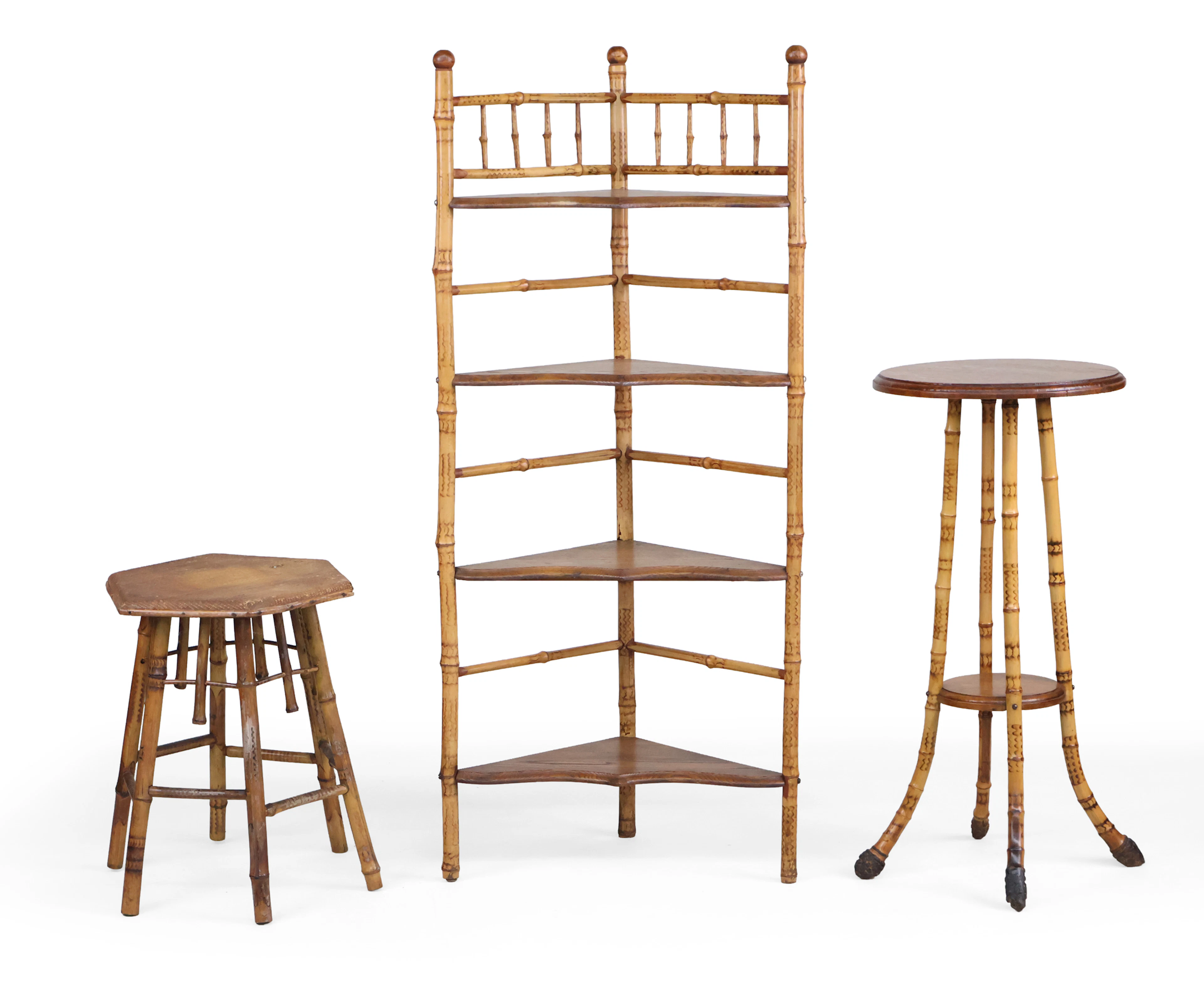 Victorian Bamboo and Oak Corner Etagere