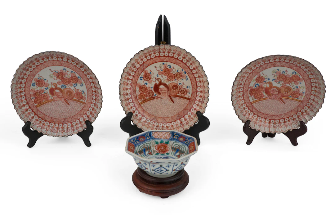 Ten Japanese Kutani Bird-Decorated Plates