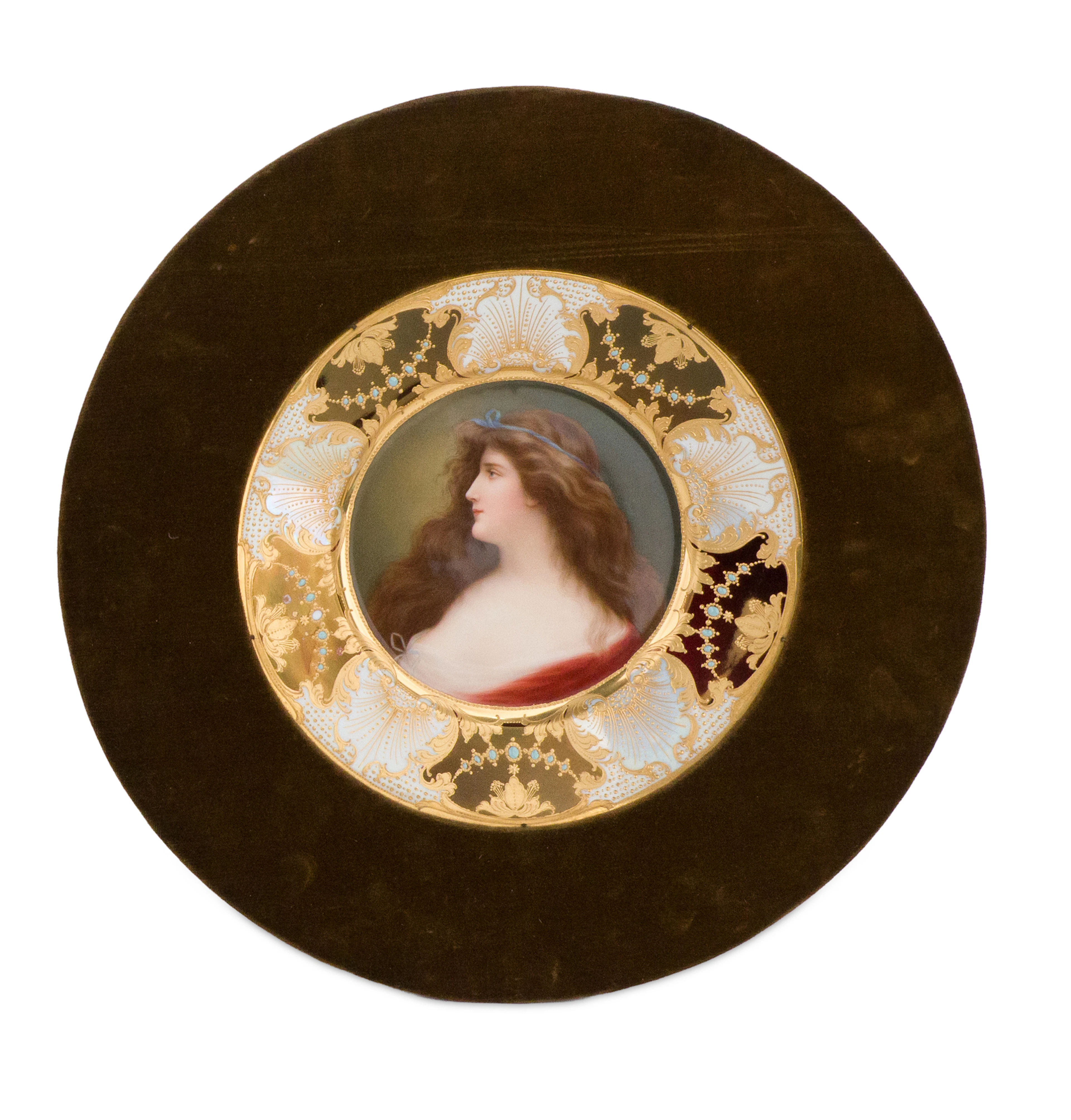 Royal Vienna Portrait Plate of a Woman with Blue Ribbon