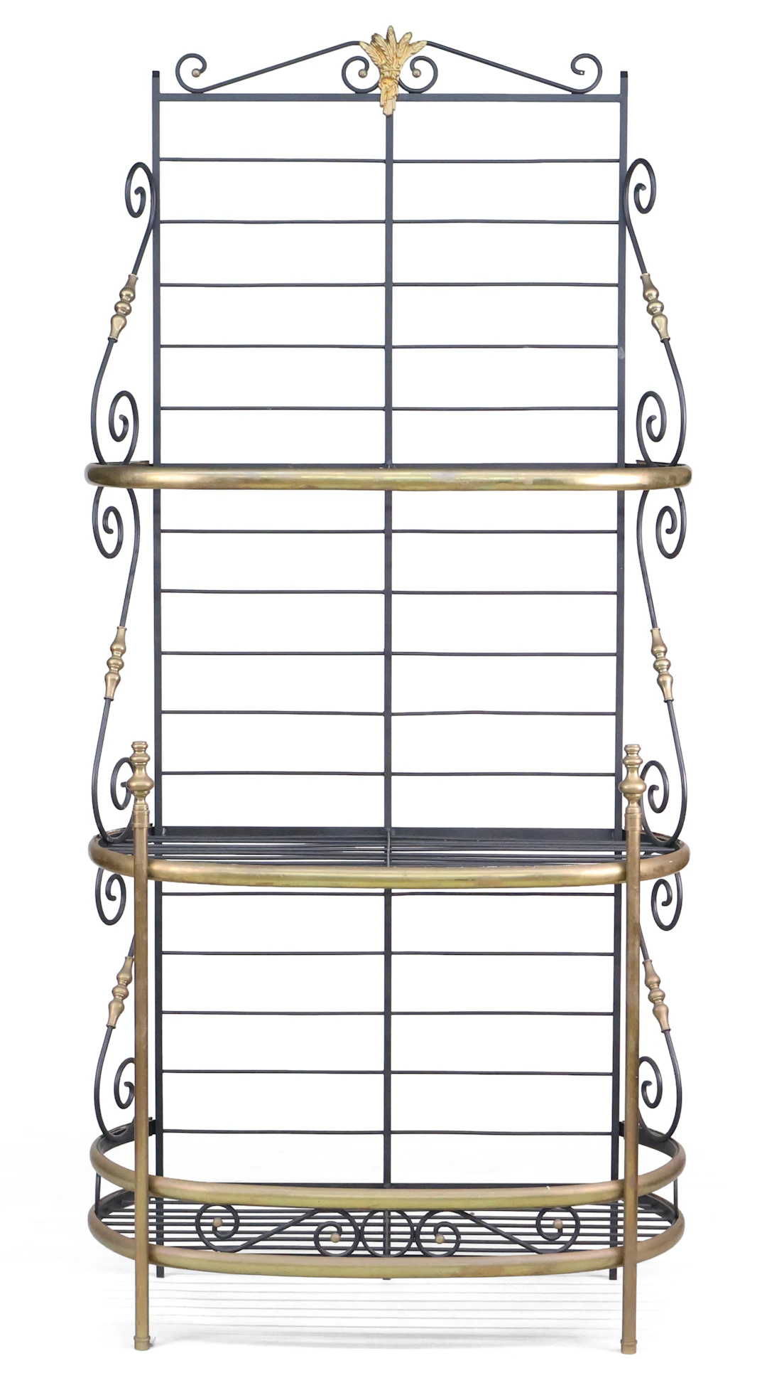 French Brass and Black Painted Metal Baker's Rack
